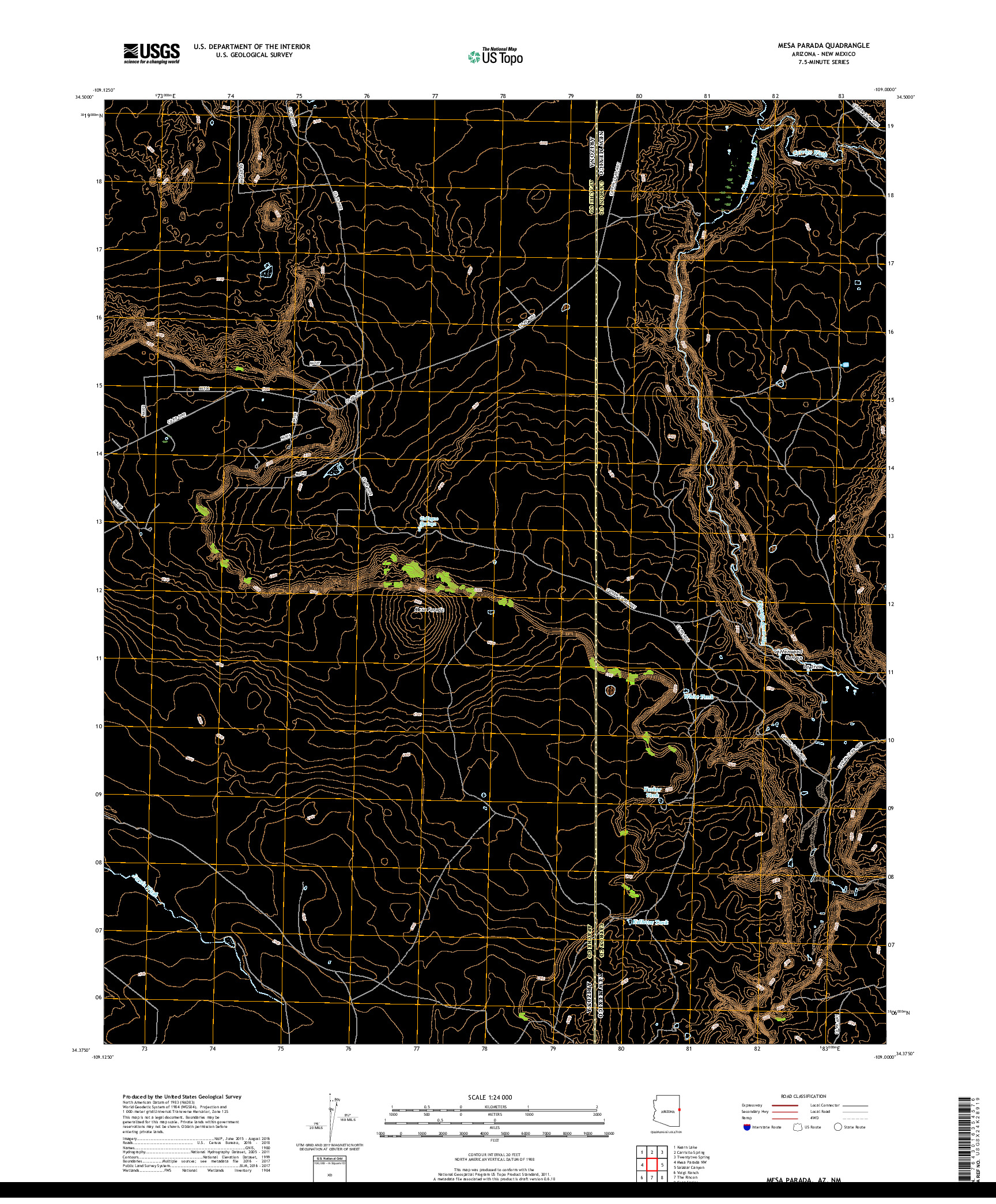 USGS US TOPO 7.5-MINUTE MAP FOR MESA PARADA, AZ,NM 2018