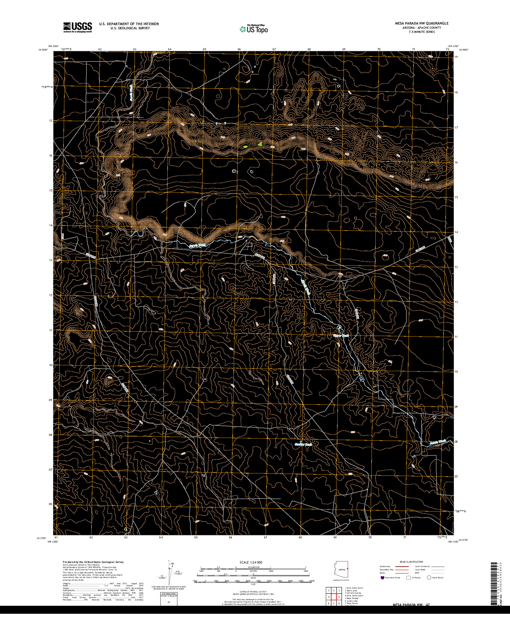 USGS US TOPO 7.5-MINUTE MAP FOR MESA PARADA NW, AZ 2018
