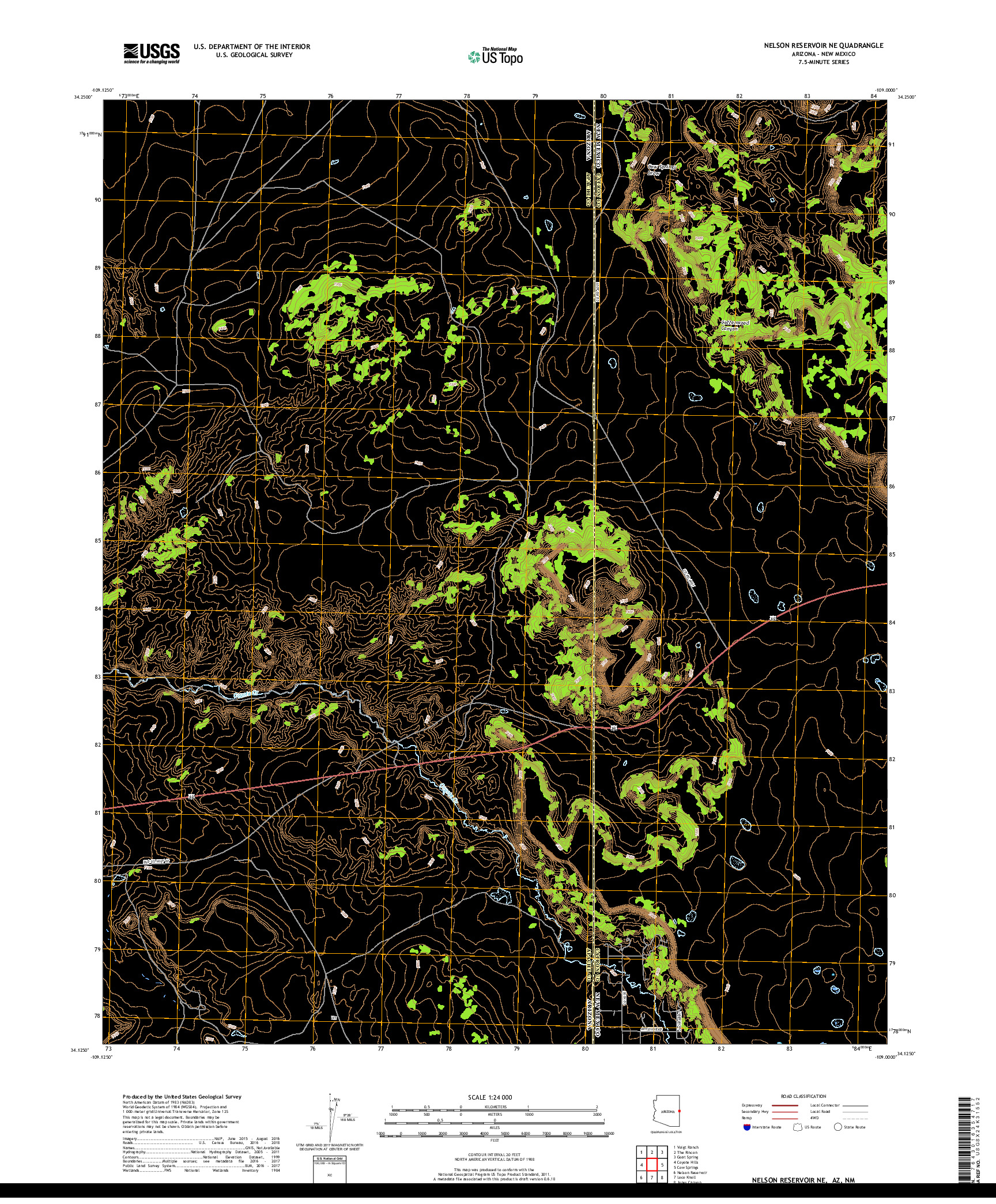 USGS US TOPO 7.5-MINUTE MAP FOR NELSON RESERVOIR NE, AZ,NM 2018