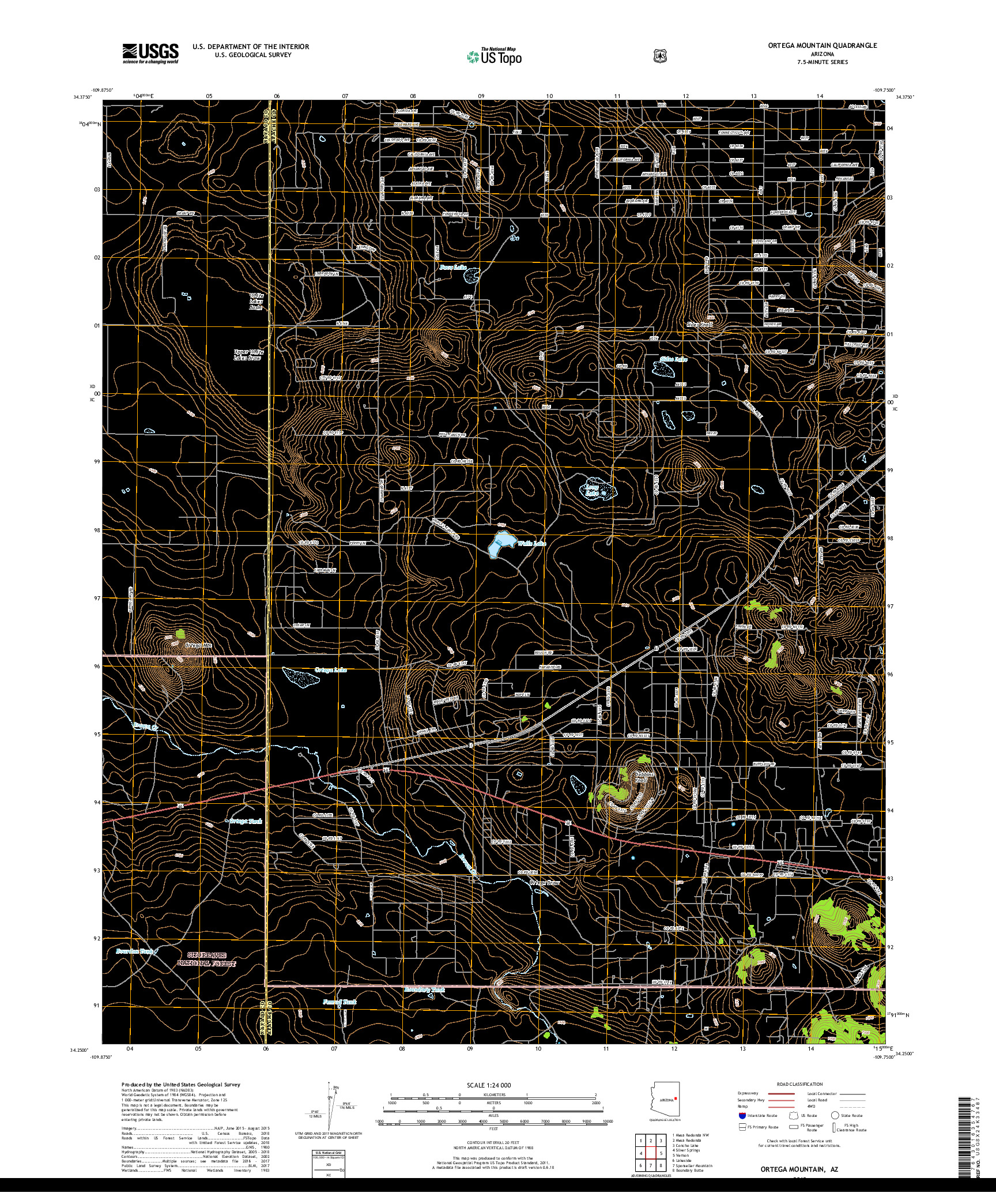 USGS US TOPO 7.5-MINUTE MAP FOR ORTEGA MOUNTAIN, AZ 2018