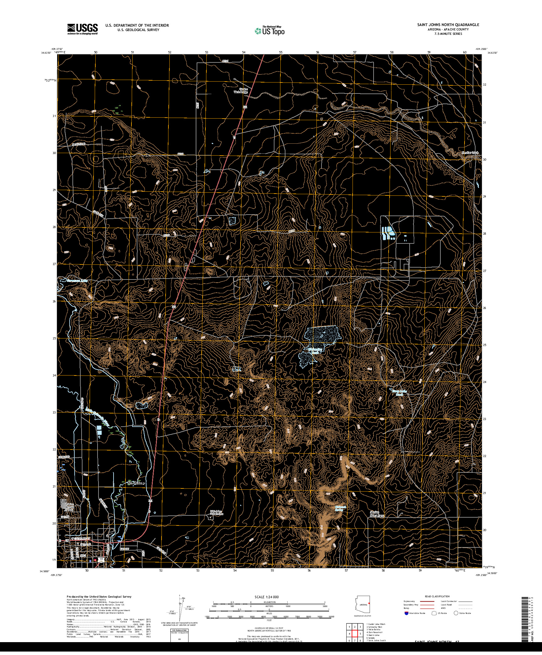 USGS US TOPO 7.5-MINUTE MAP FOR SAINT JOHNS NORTH, AZ 2018