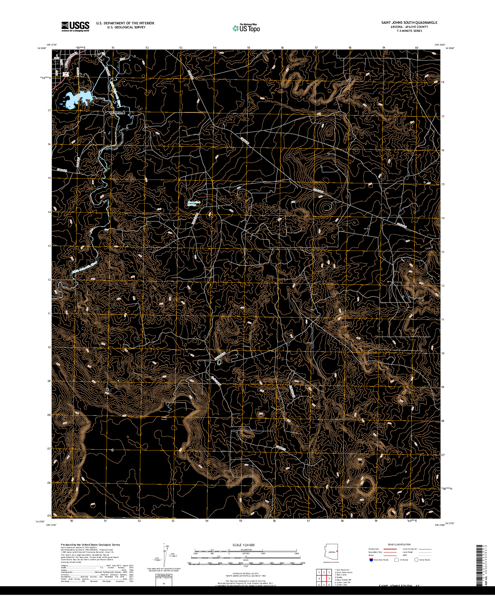 USGS US TOPO 7.5-MINUTE MAP FOR SAINT JOHNS SOUTH, AZ 2018