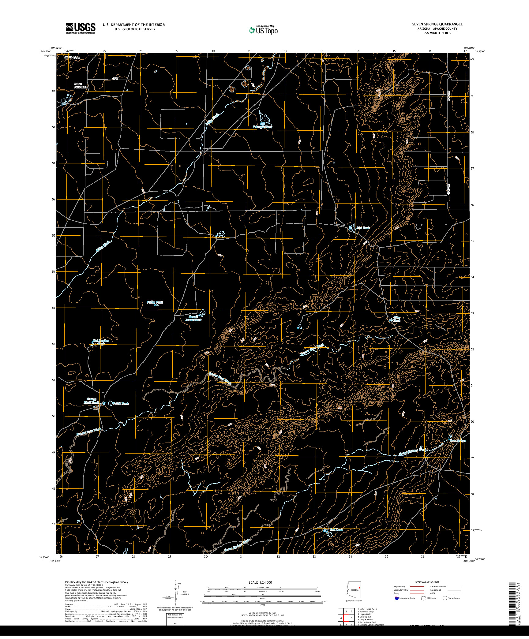 USGS US TOPO 7.5-MINUTE MAP FOR SEVEN SPRINGS, AZ 2018