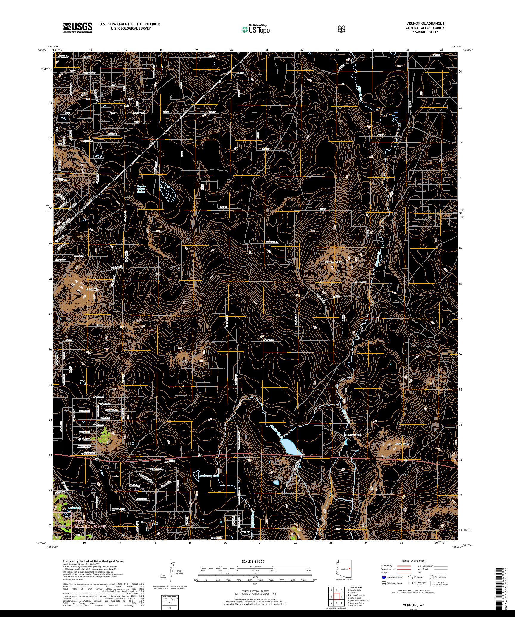 USGS US TOPO 7.5-MINUTE MAP FOR VERNON, AZ 2018