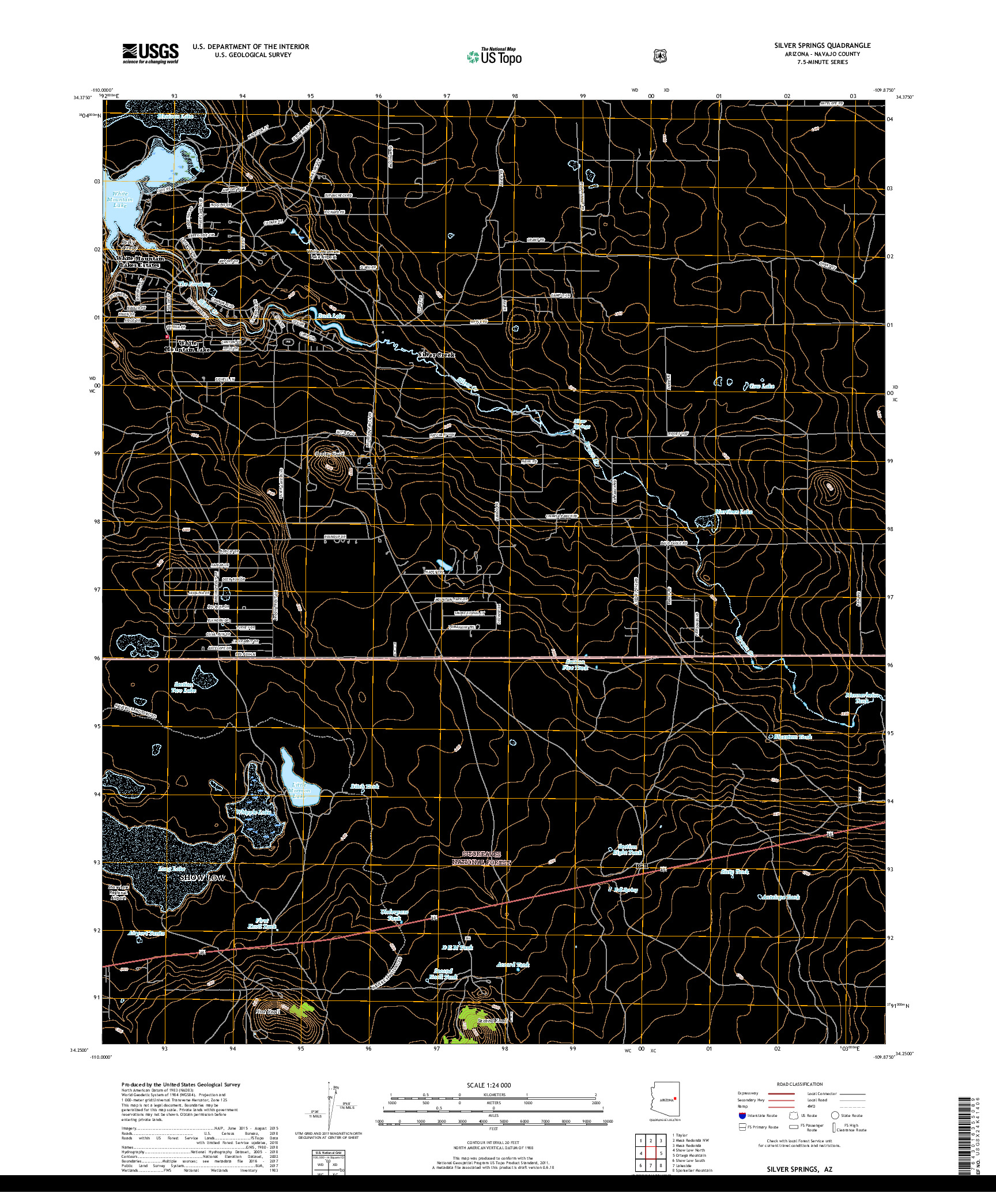 USGS US TOPO 7.5-MINUTE MAP FOR SILVER SPRINGS, AZ 2018