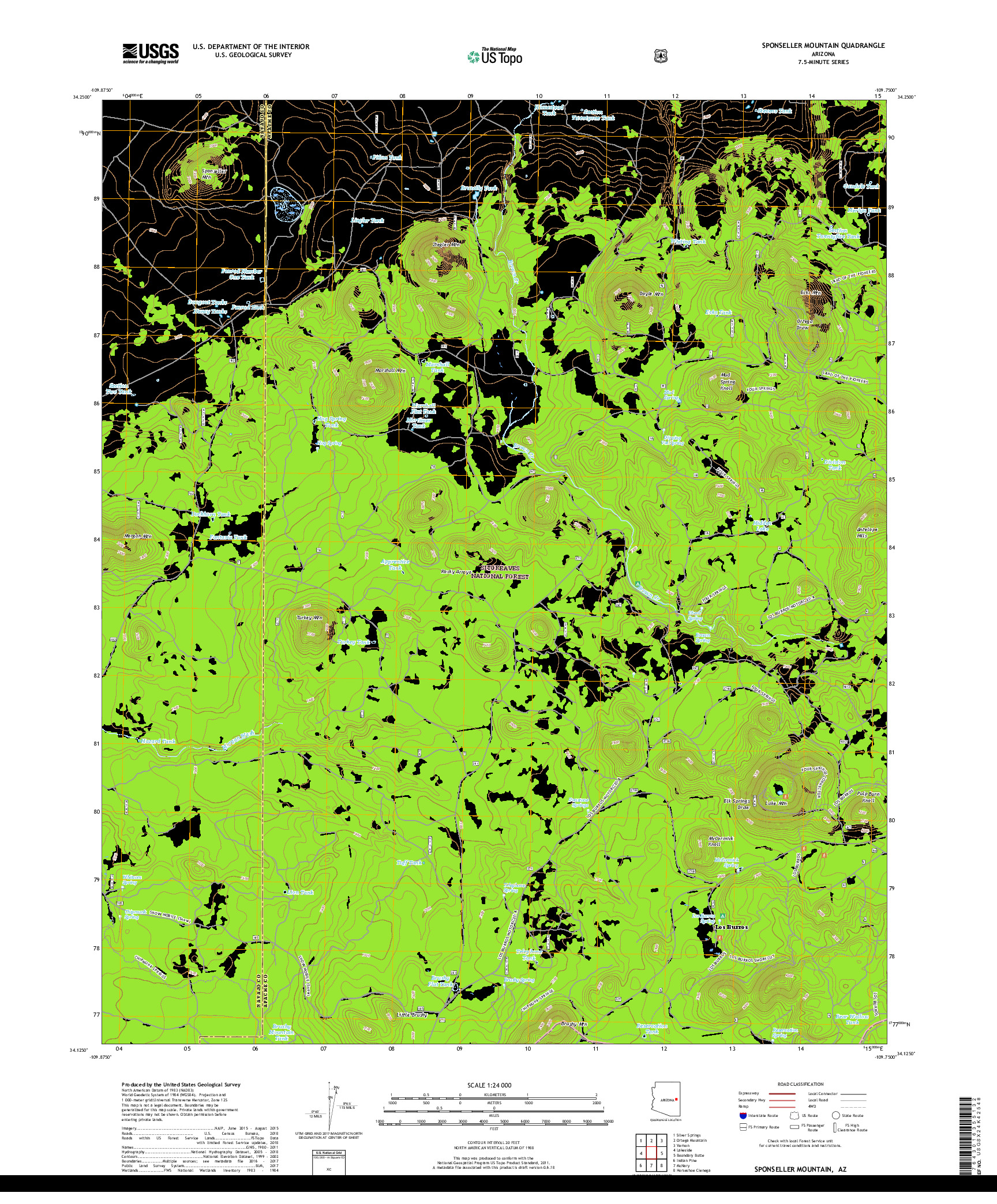 USGS US TOPO 7.5-MINUTE MAP FOR SPONSELLER MOUNTAIN, AZ 2018