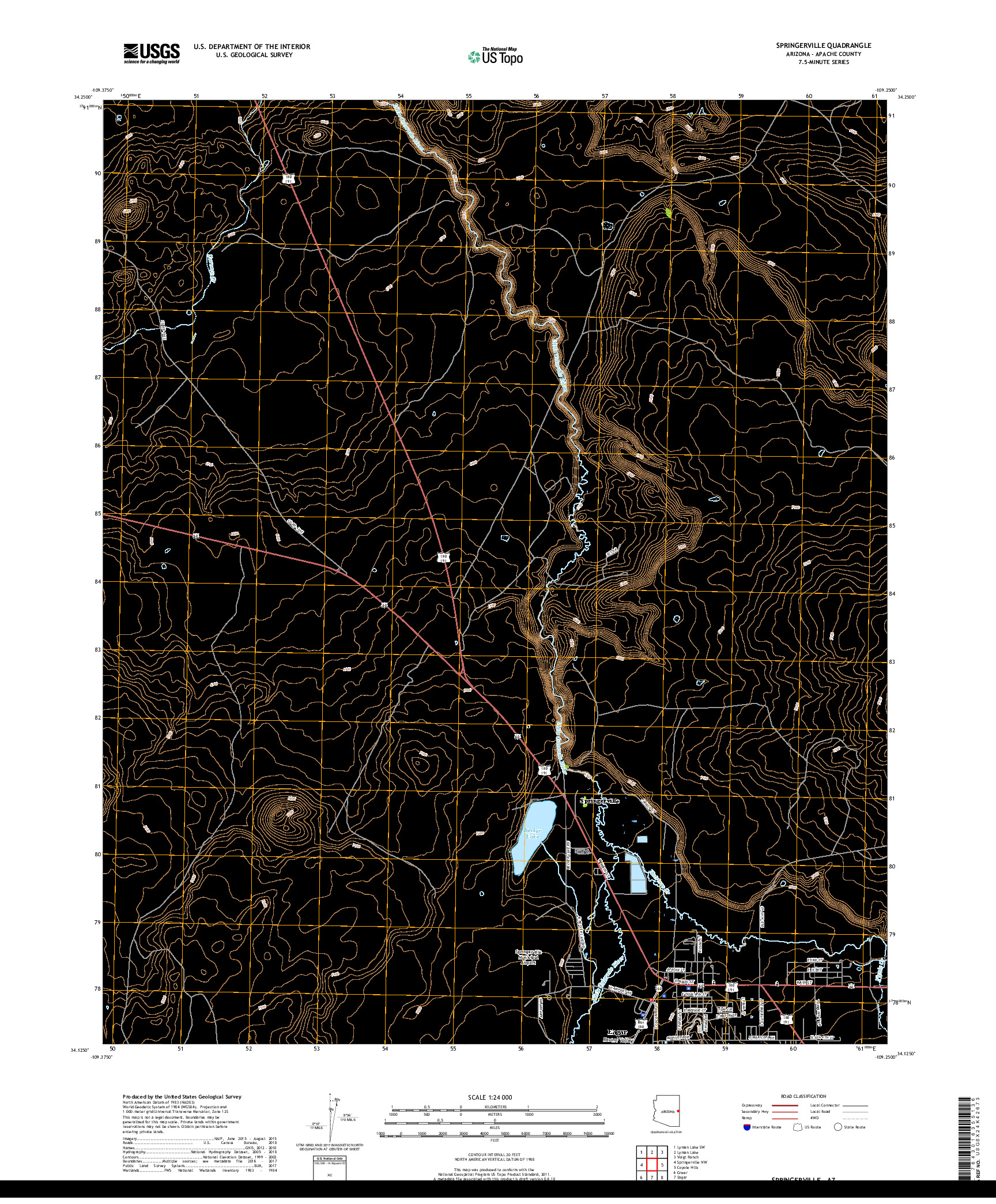 USGS US TOPO 7.5-MINUTE MAP FOR SPRINGERVILLE, AZ 2018