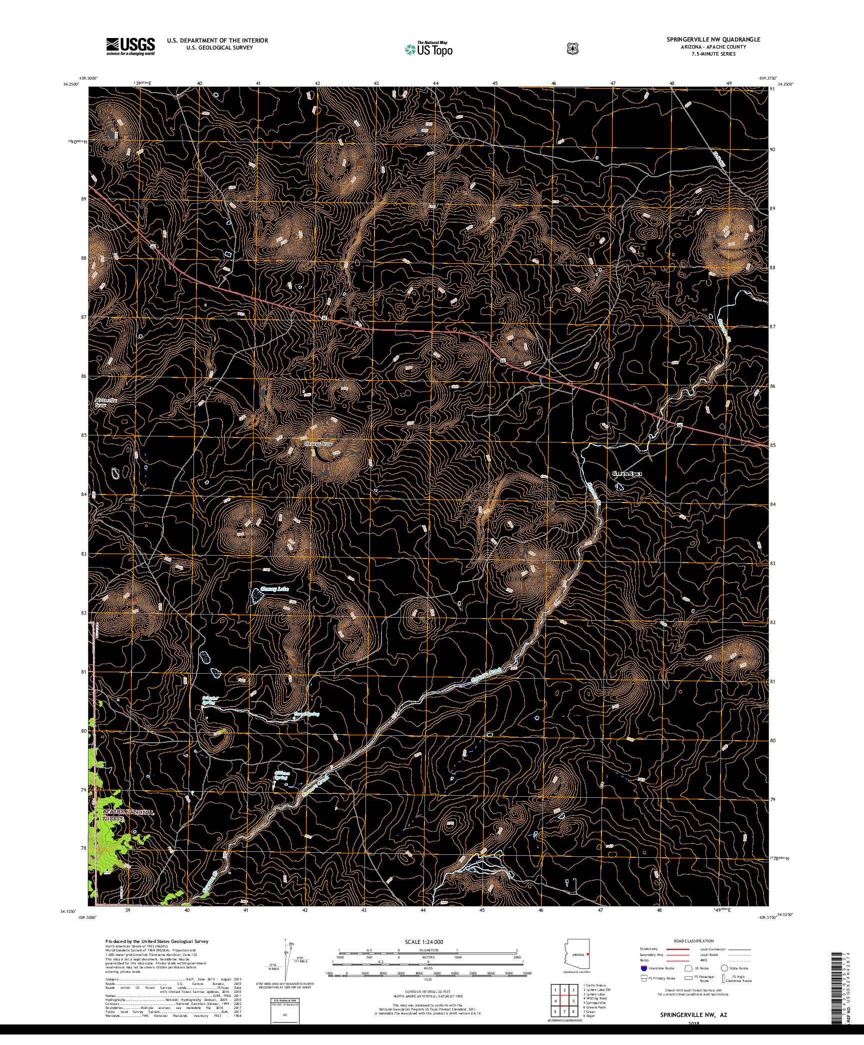 USGS US TOPO 7.5-MINUTE MAP FOR SPRINGERVILLE NW, AZ 2018