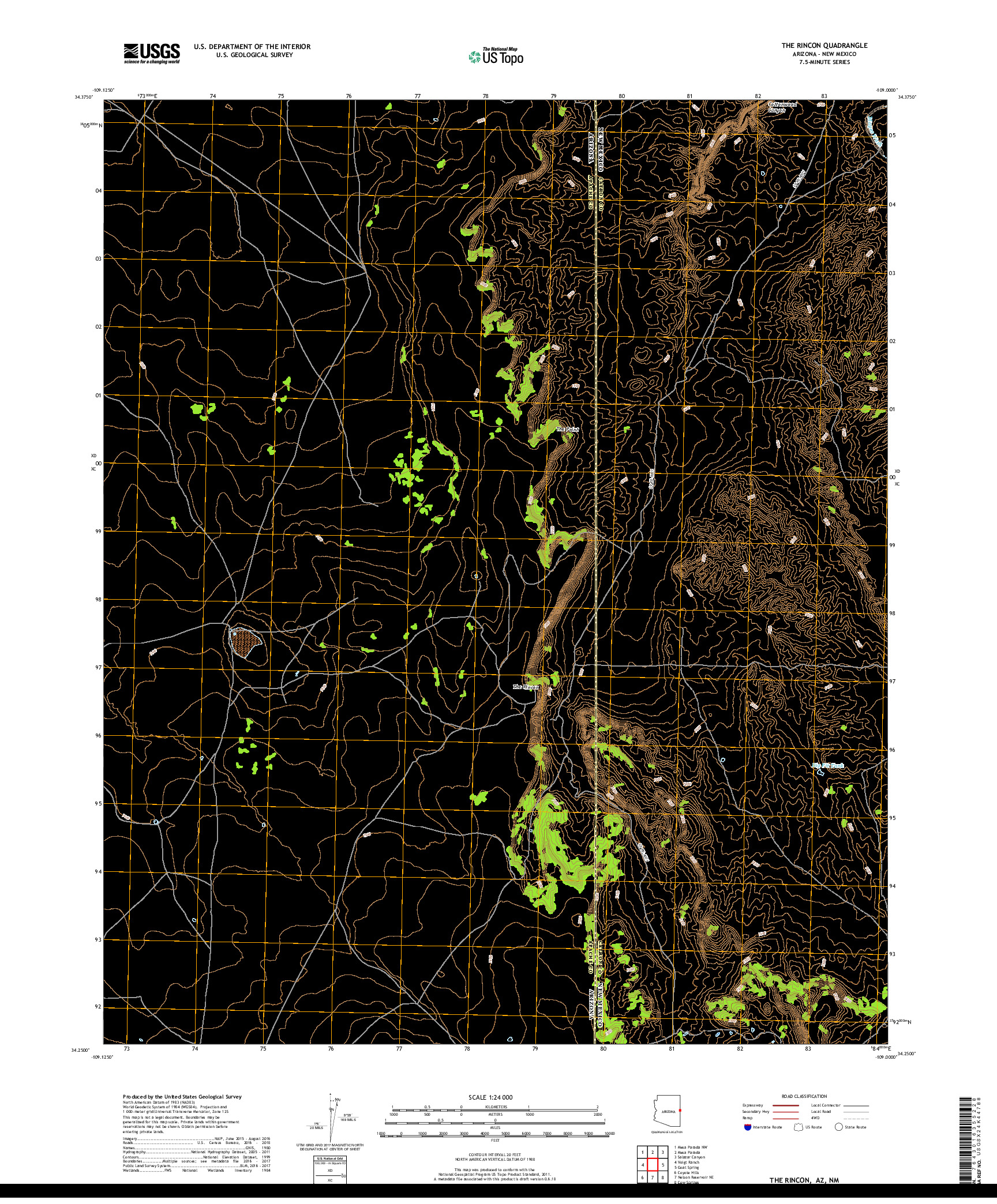 USGS US TOPO 7.5-MINUTE MAP FOR THE RINCON, AZ,NM 2018