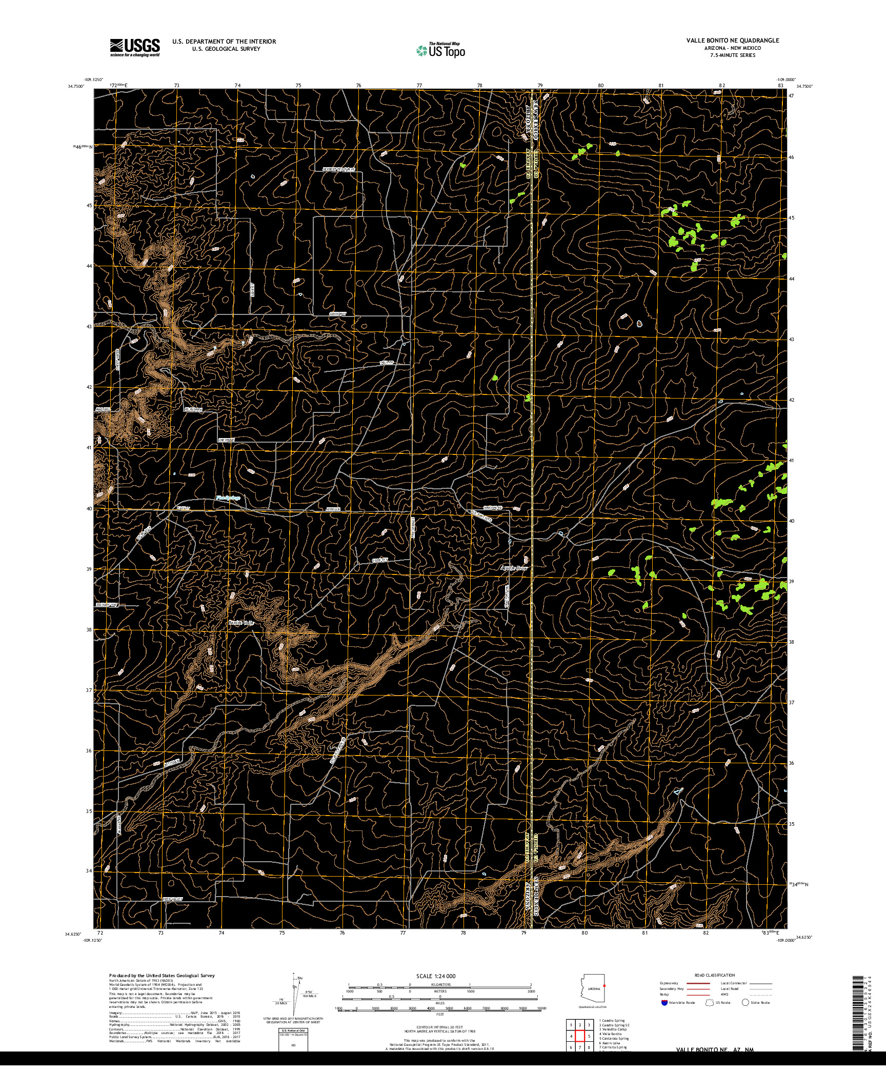 USGS US TOPO 7.5-MINUTE MAP FOR VALLE BONITO NE, AZ,NM 2018