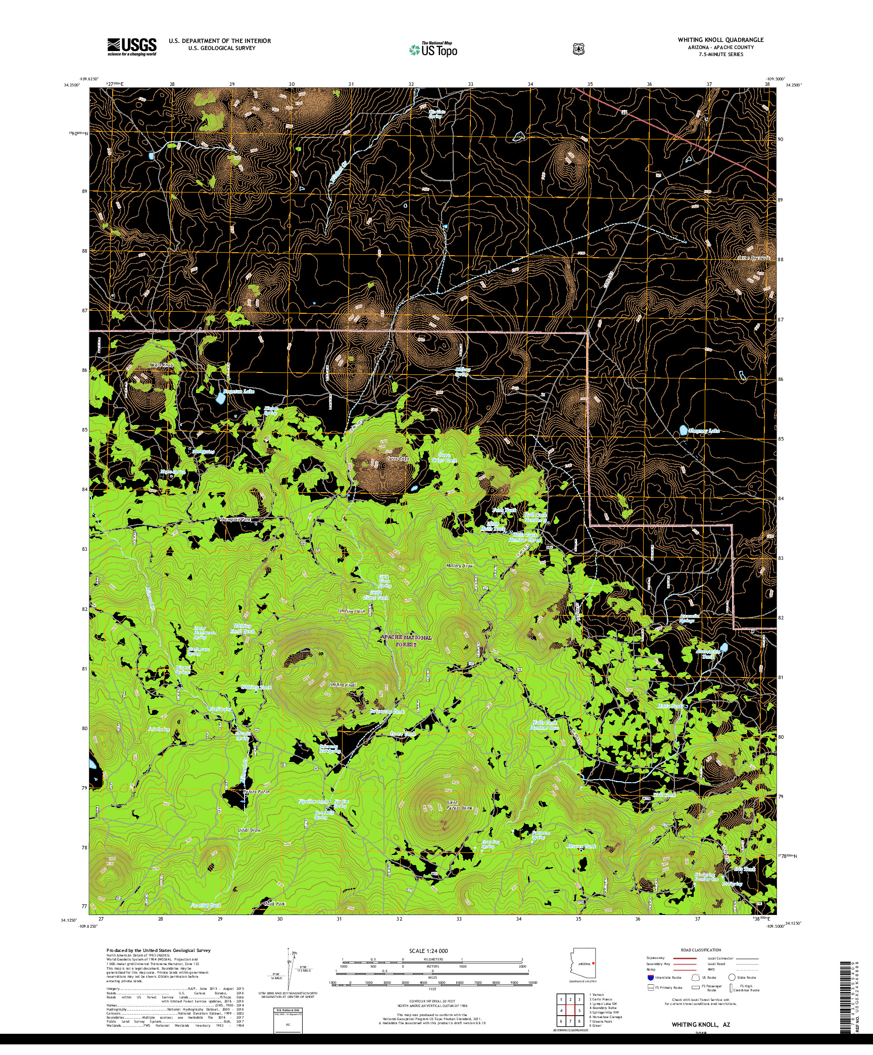 USGS US TOPO 7.5-MINUTE MAP FOR WHITING KNOLL, AZ 2018