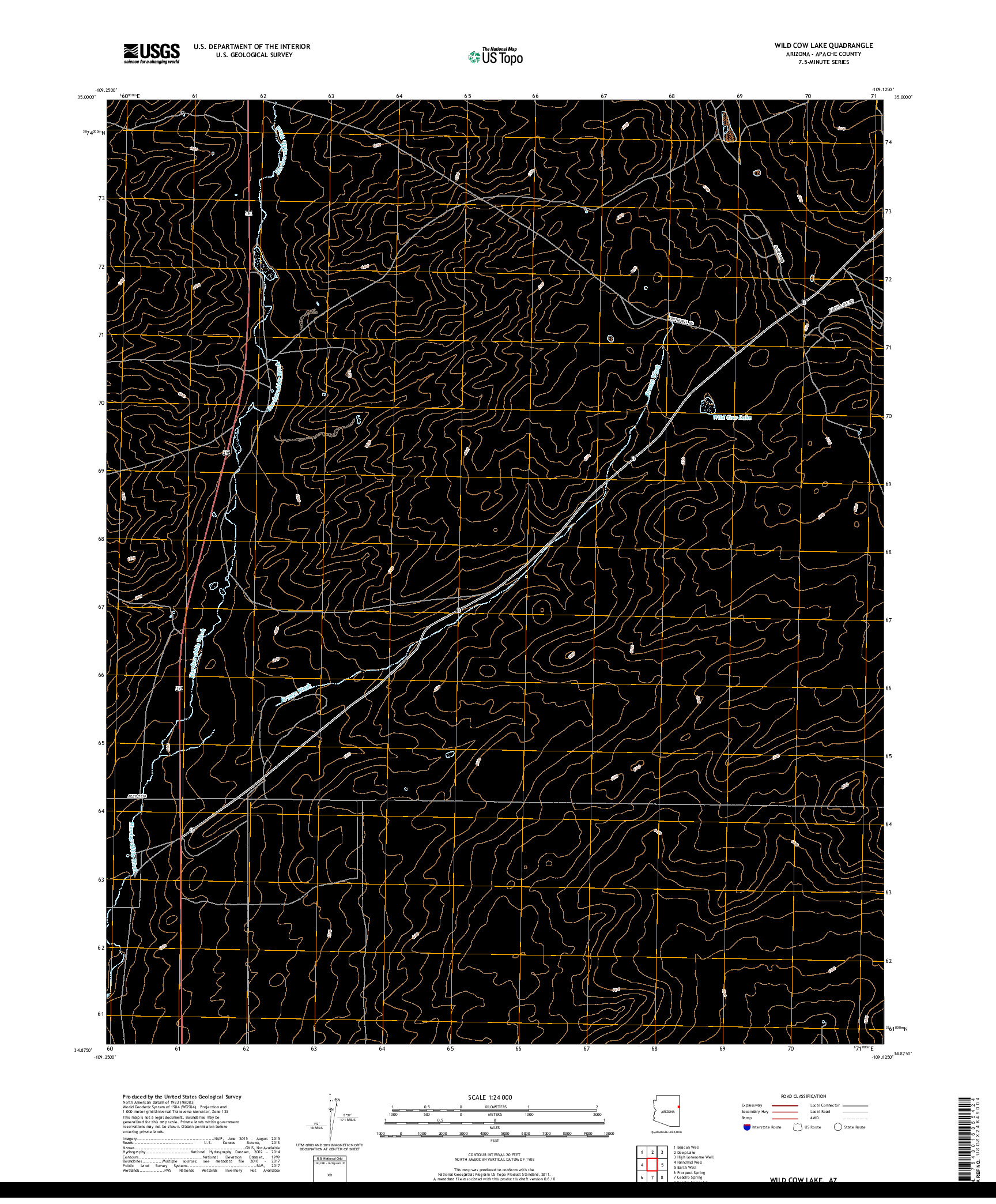 USGS US TOPO 7.5-MINUTE MAP FOR WILD COW LAKE, AZ 2018