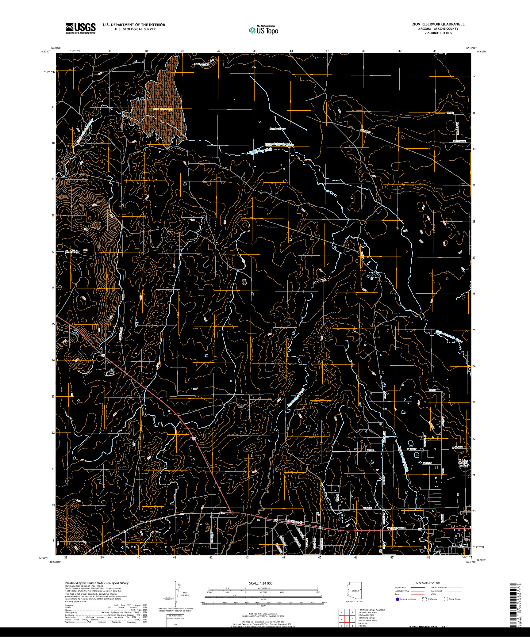 USGS US TOPO 7.5-MINUTE MAP FOR ZION RESERVOIR, AZ 2018