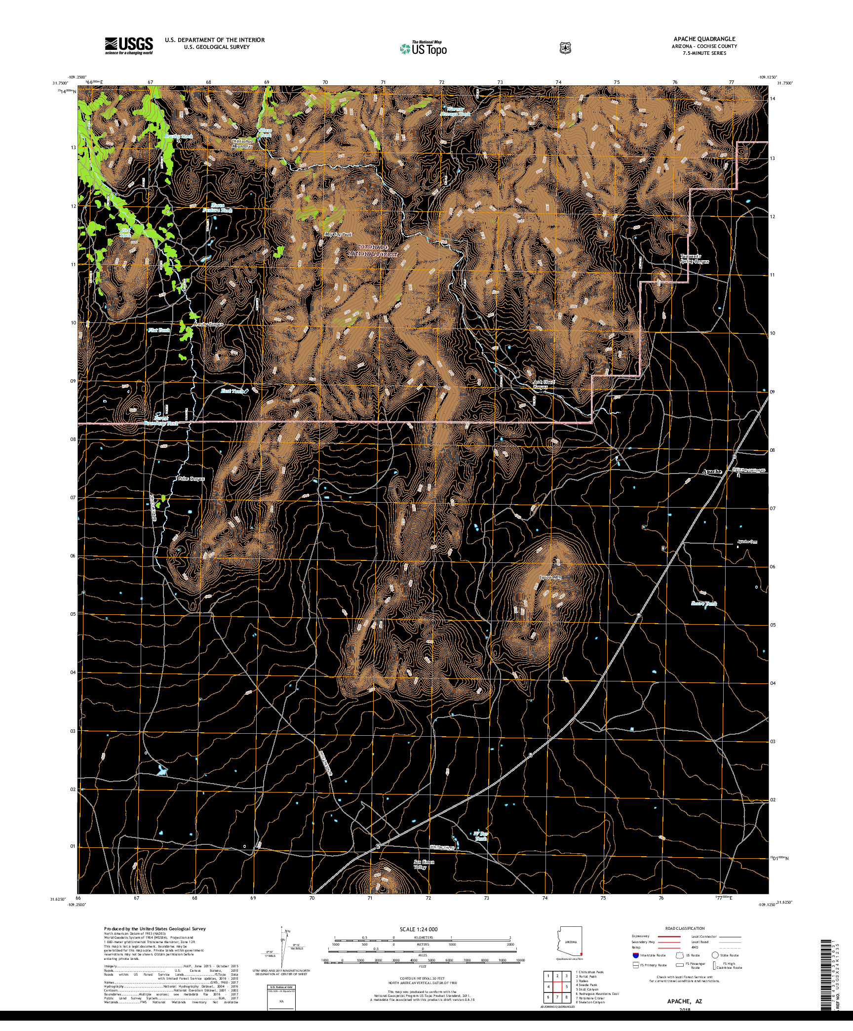 USGS US TOPO 7.5-MINUTE MAP FOR APACHE, AZ 2018