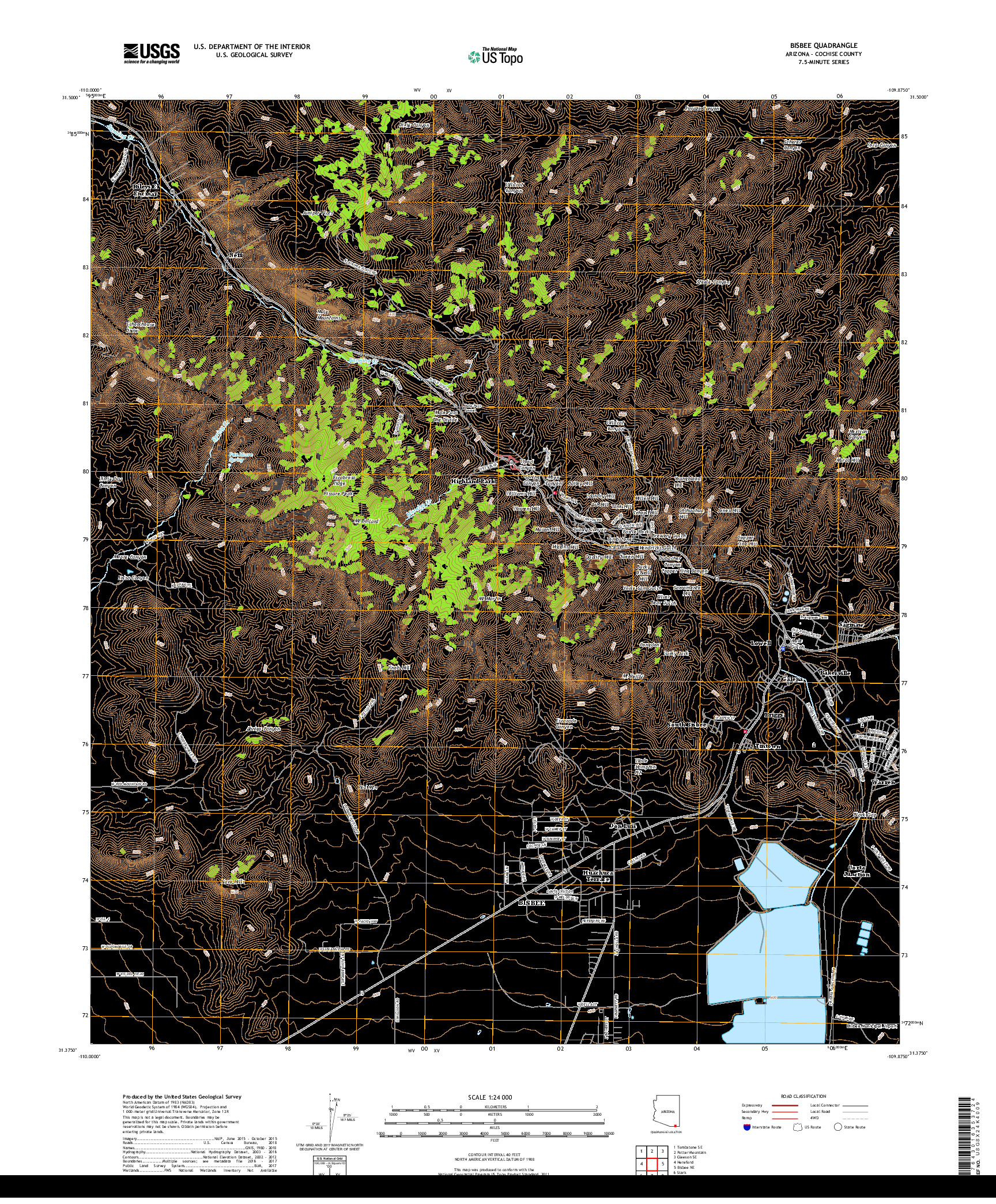 USGS US TOPO 7.5-MINUTE MAP FOR BISBEE, AZ 2018