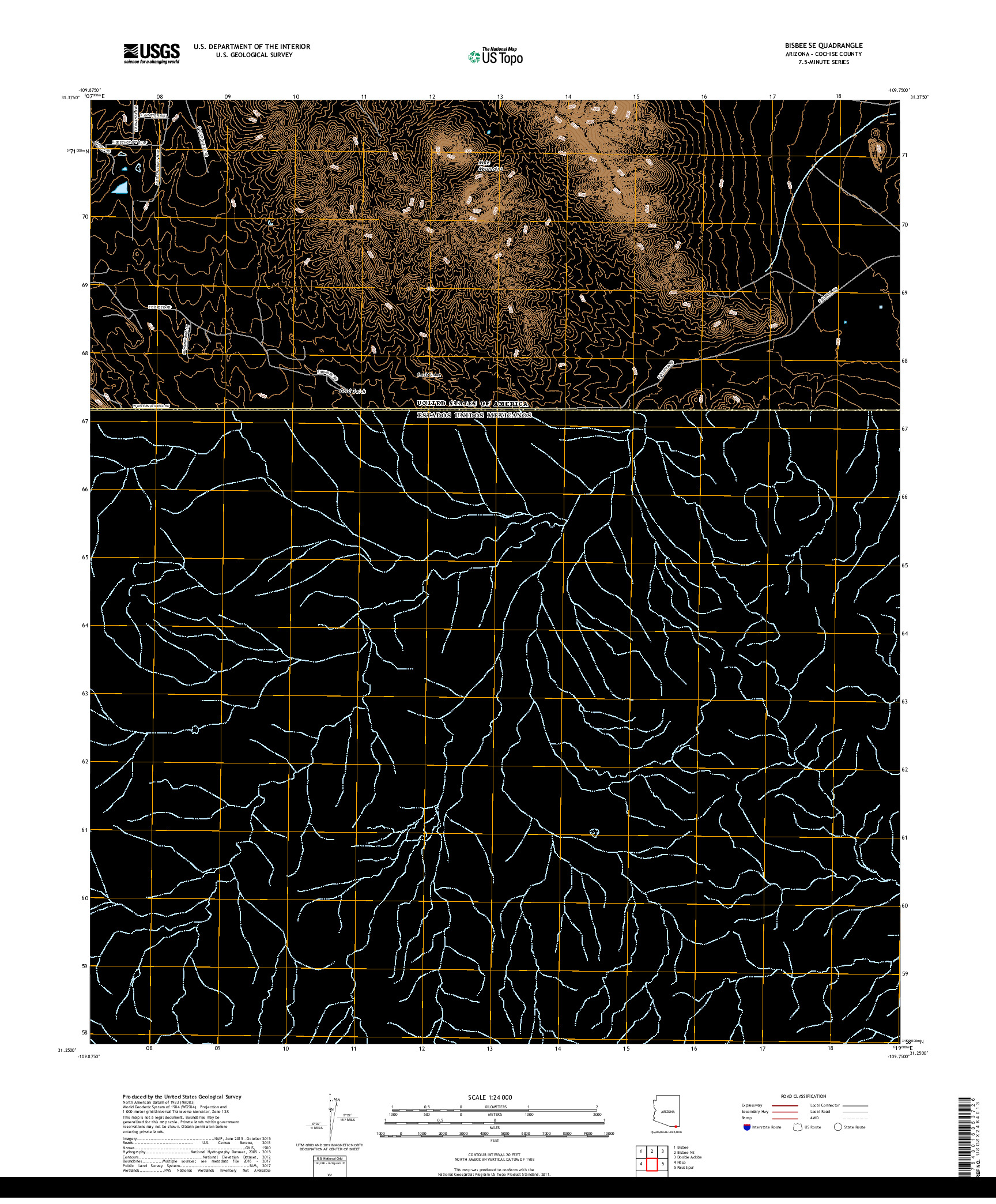 USGS US TOPO 7.5-MINUTE MAP FOR BISBEE SE, AZ,SON 2018