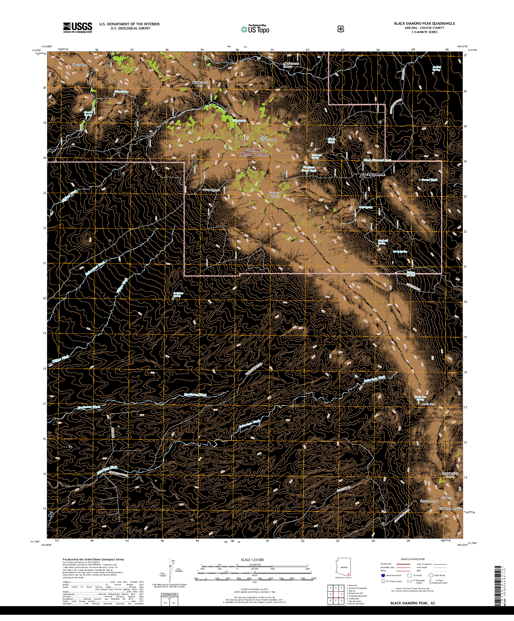 USGS US TOPO 7.5-MINUTE MAP FOR BLACK DIAMOND PEAK, AZ 2018