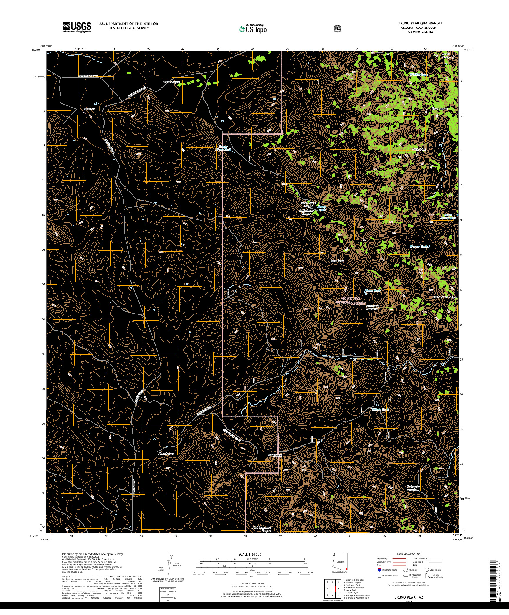 USGS US TOPO 7.5-MINUTE MAP FOR BRUNO PEAK, AZ 2018