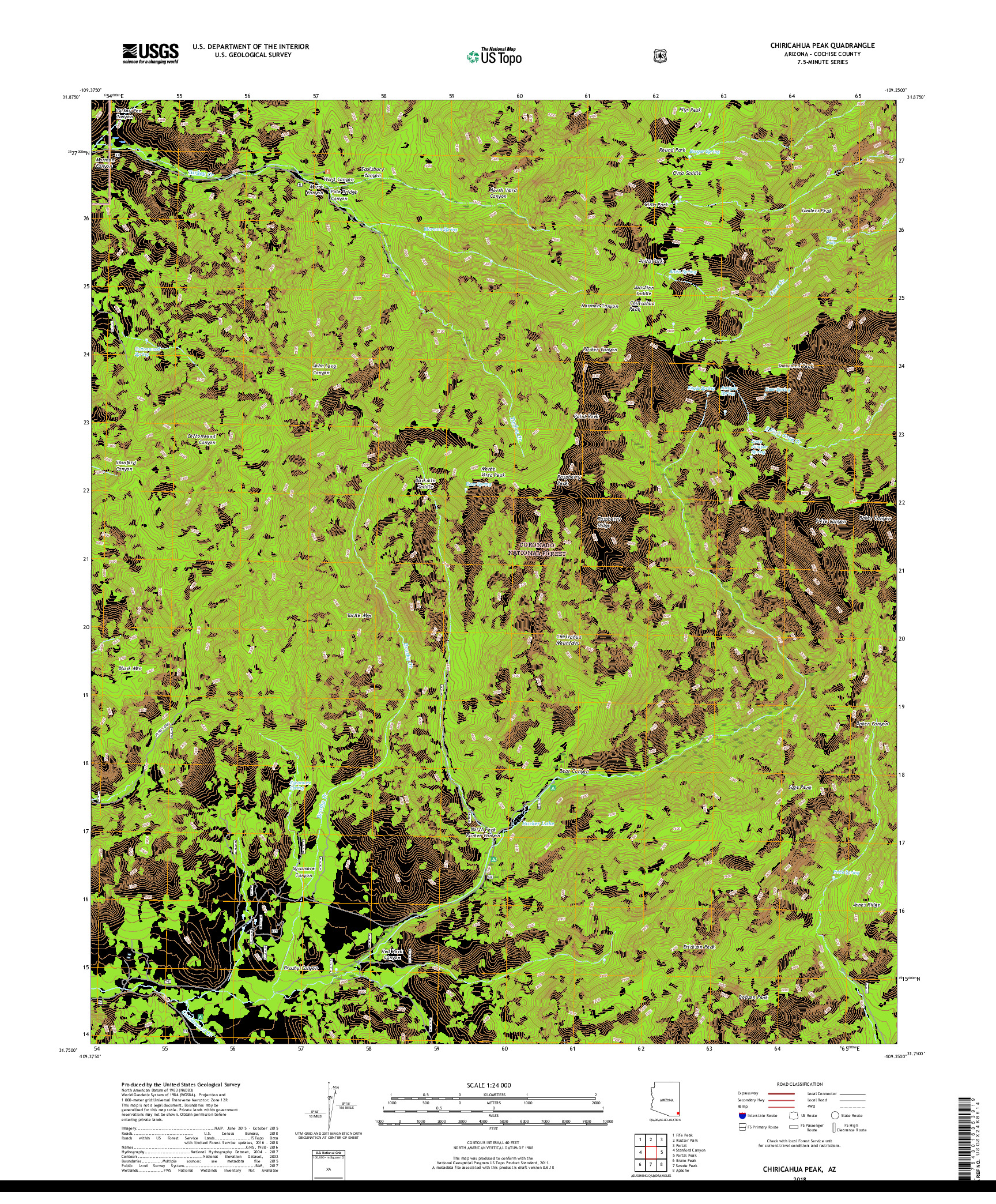 USGS US TOPO 7.5-MINUTE MAP FOR CHIRICAHUA PEAK, AZ 2018