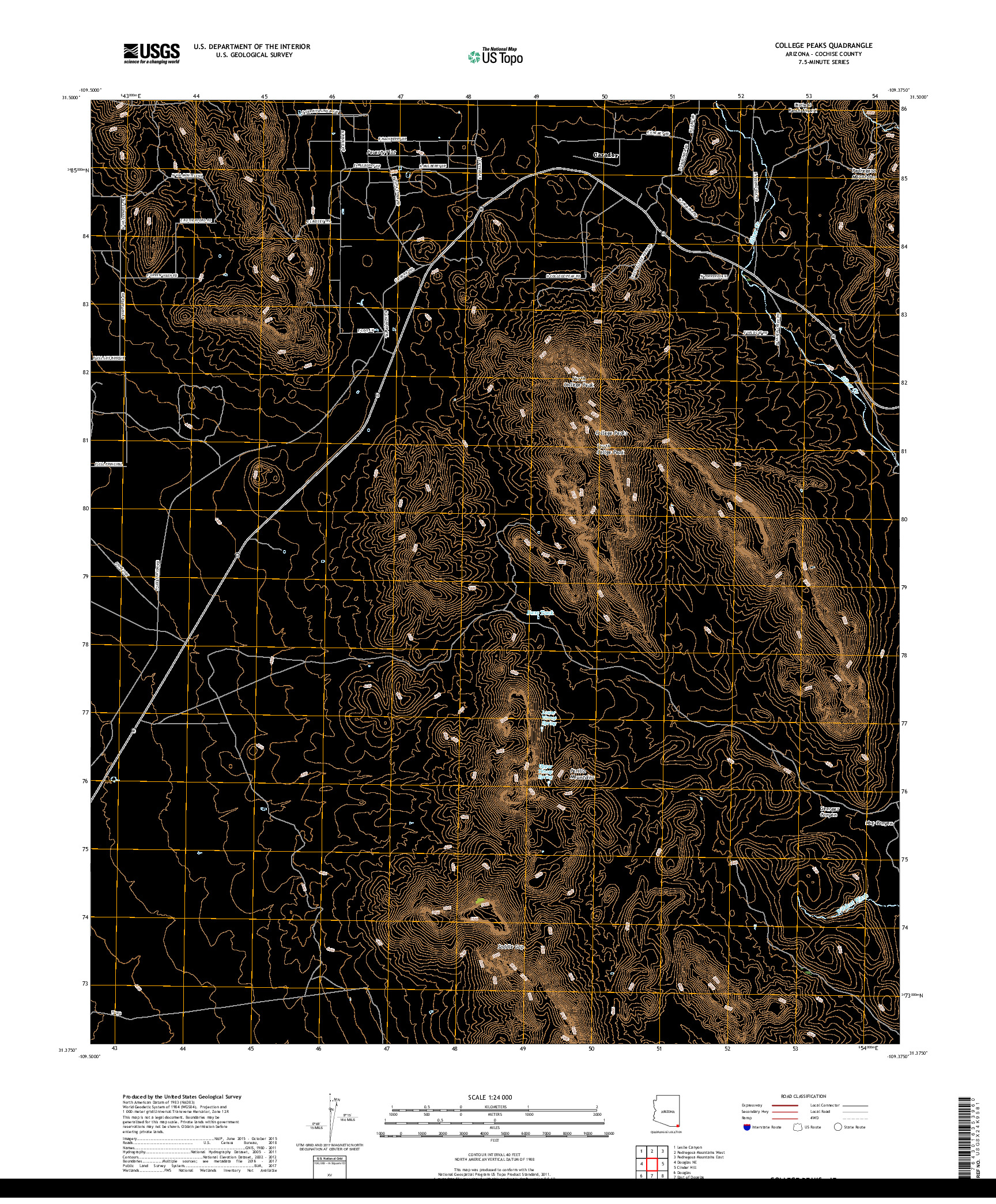 USGS US TOPO 7.5-MINUTE MAP FOR COLLEGE PEAKS, AZ 2018