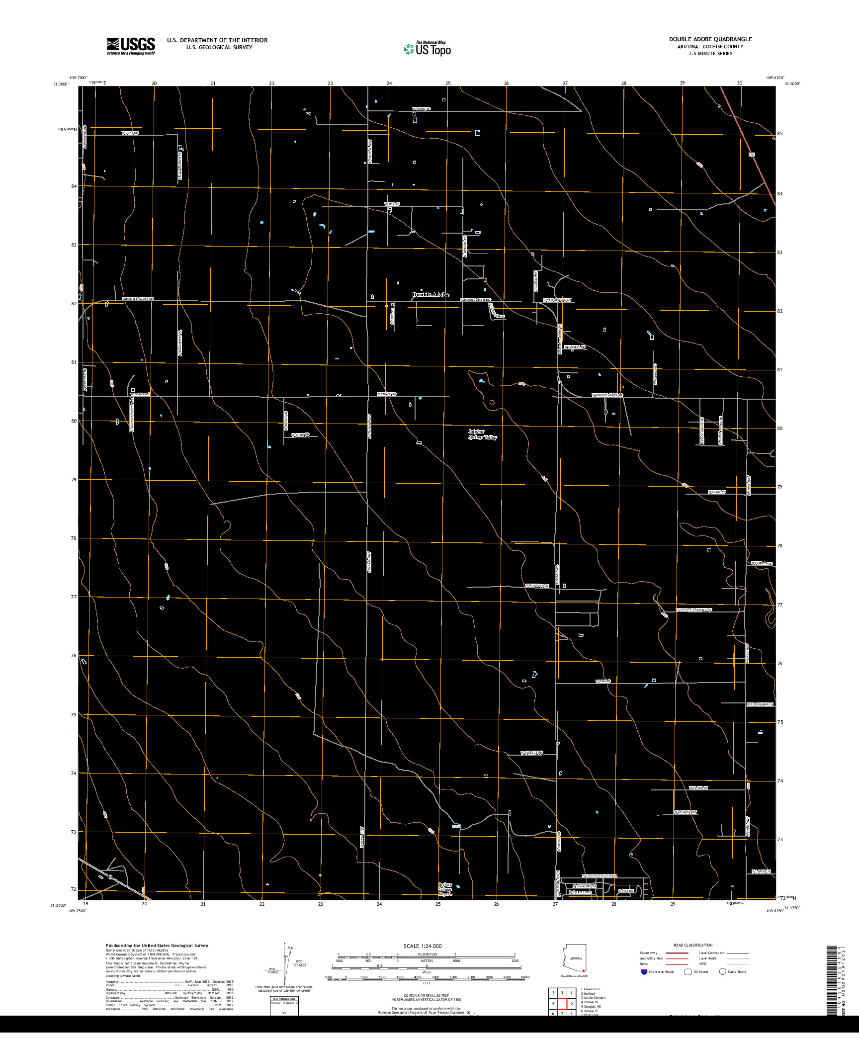 USGS US TOPO 7.5-MINUTE MAP FOR DOUBLE ADOBE, AZ 2018