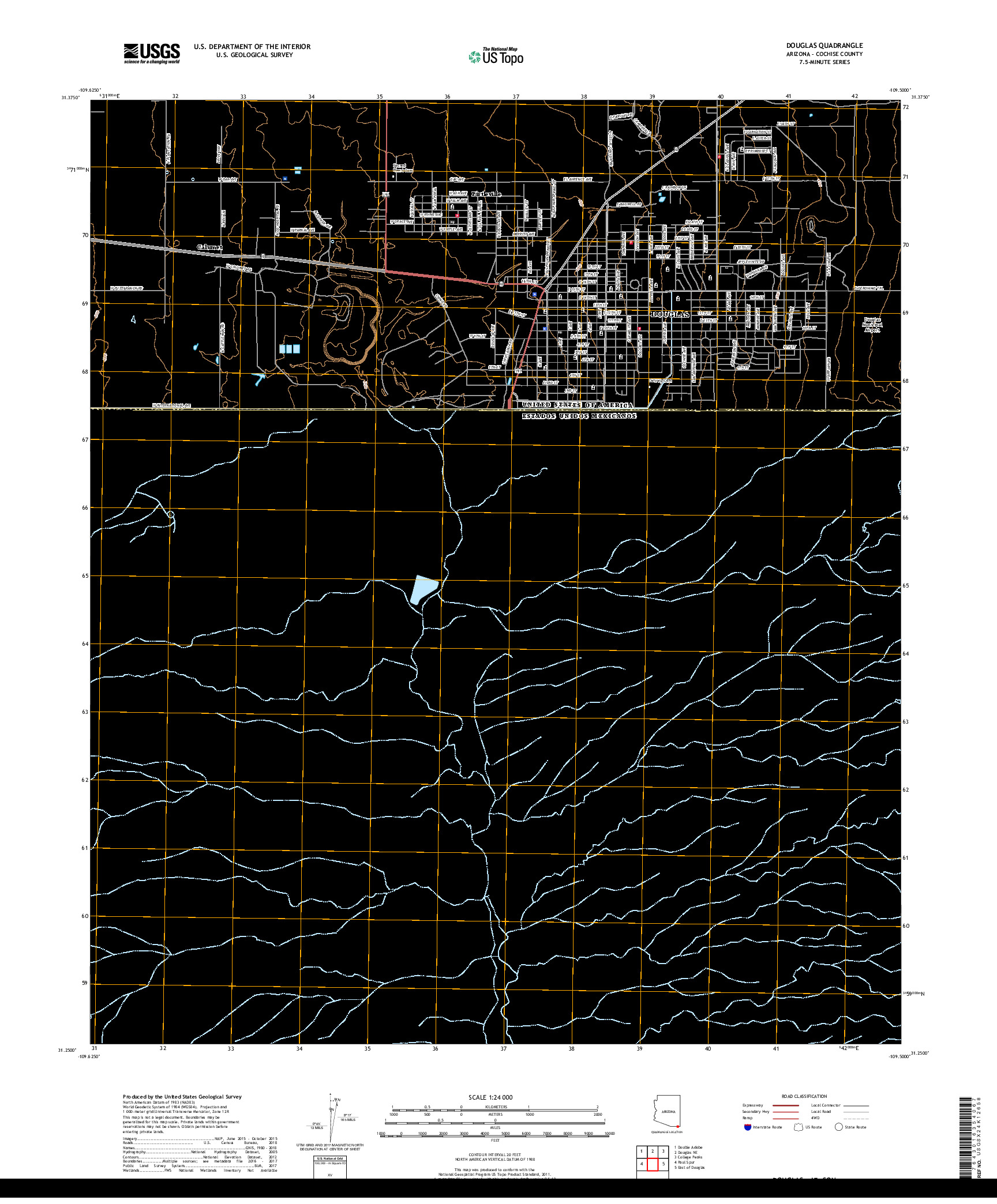 USGS US TOPO 7.5-MINUTE MAP FOR DOUGLAS, AZ,SON 2018