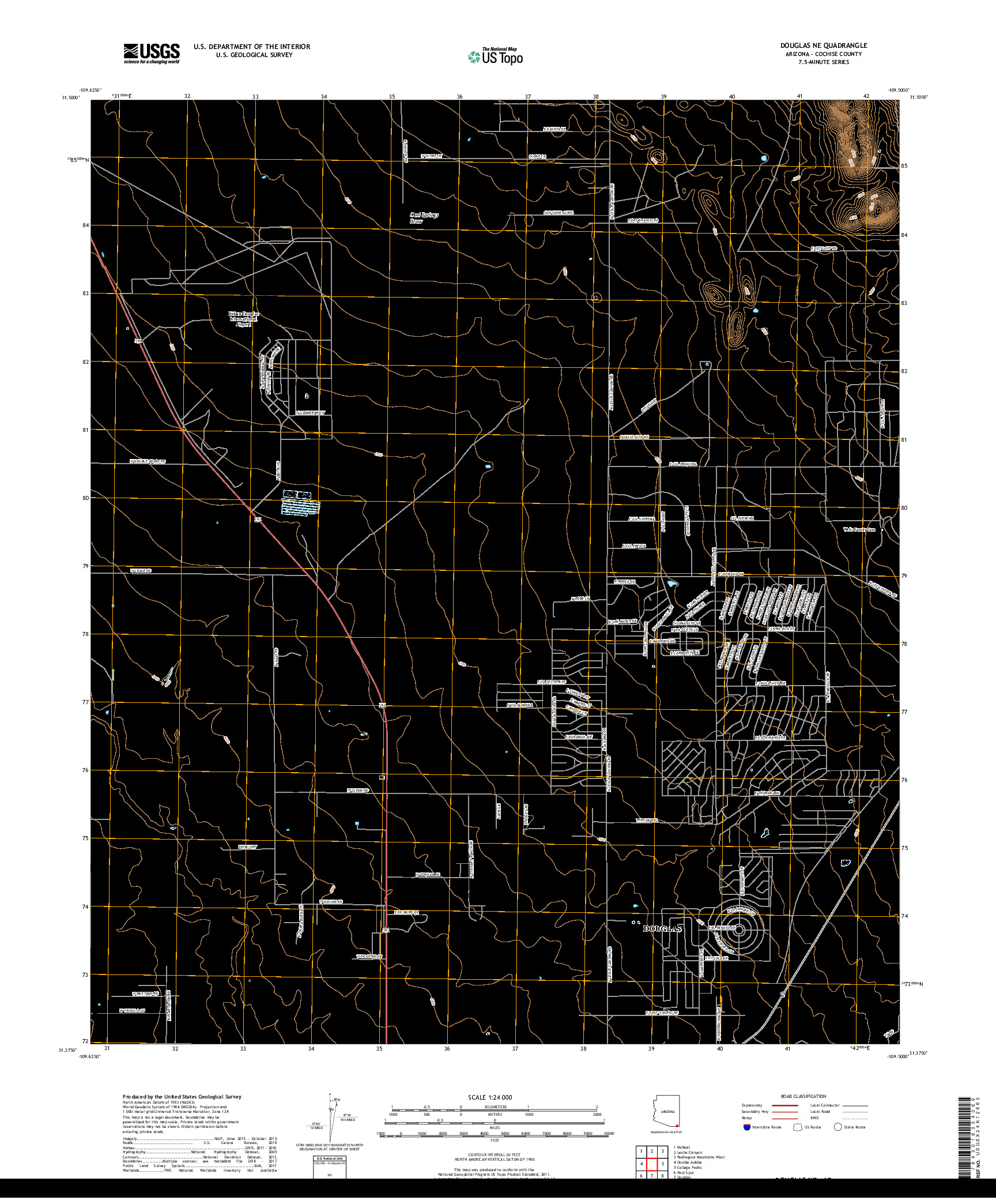 USGS US TOPO 7.5-MINUTE MAP FOR DOUGLAS NE, AZ 2018
