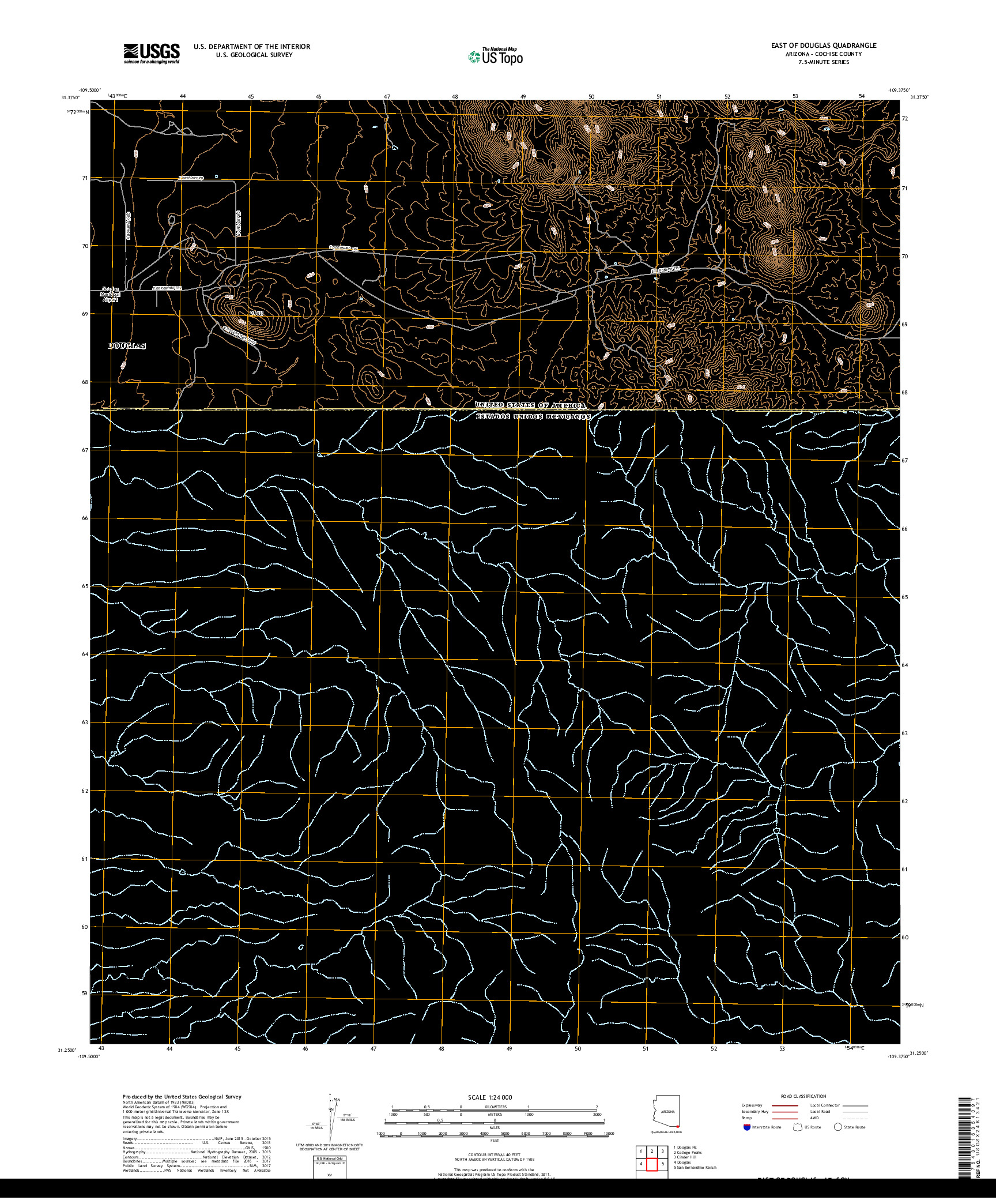 USGS US TOPO 7.5-MINUTE MAP FOR EAST OF DOUGLAS, AZ,SON 2018