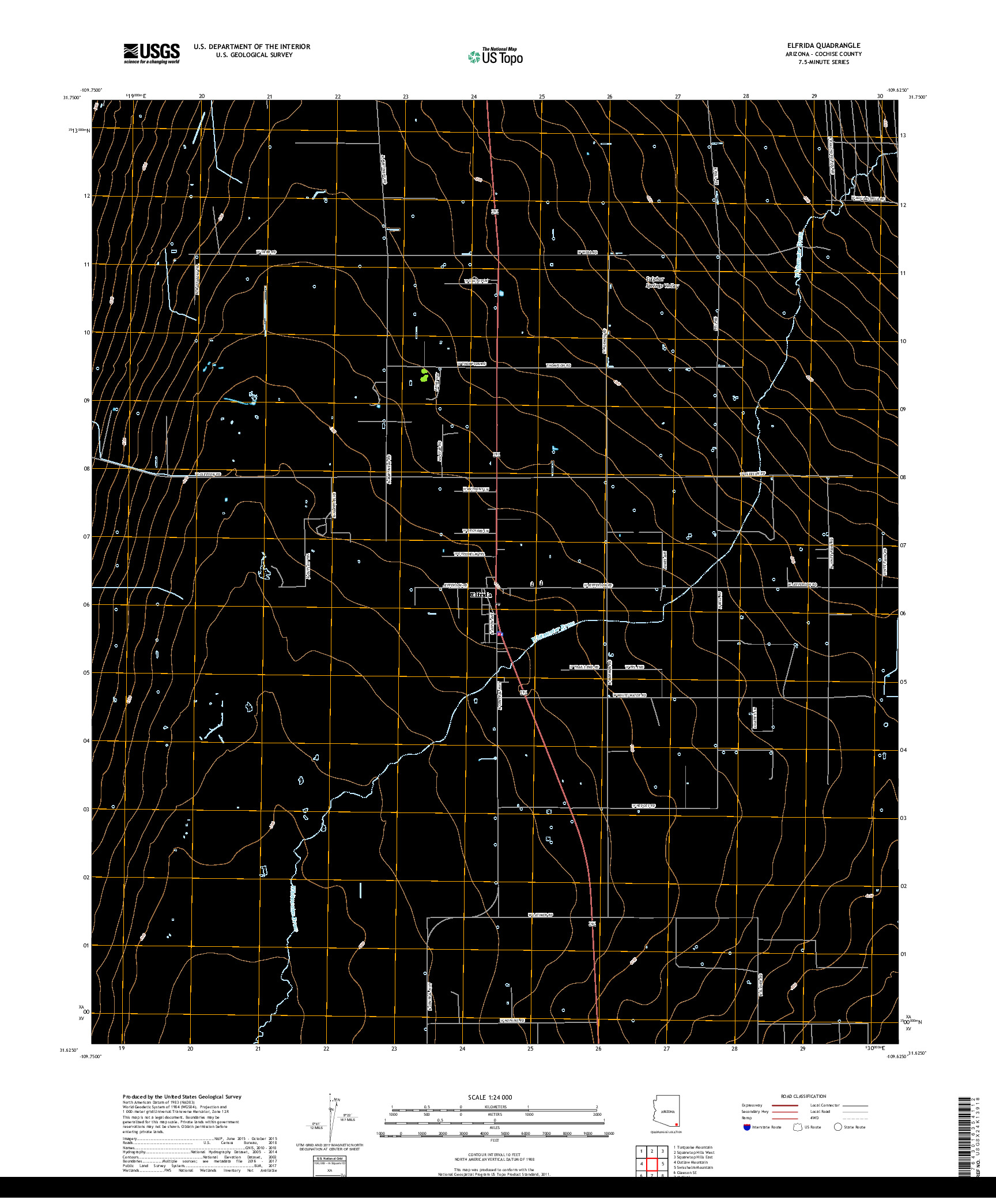 USGS US TOPO 7.5-MINUTE MAP FOR ELFRIDA, AZ 2018