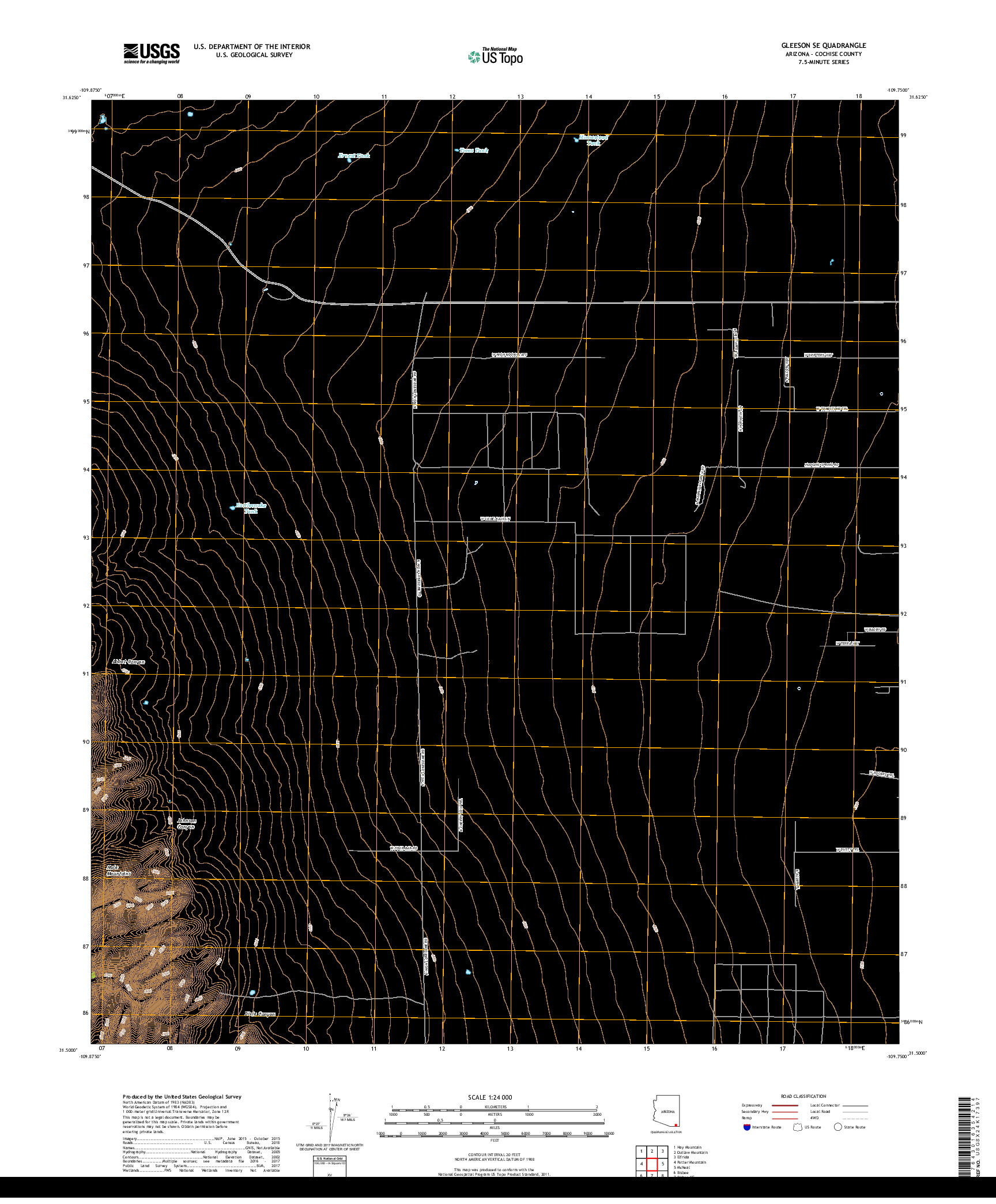 USGS US TOPO 7.5-MINUTE MAP FOR GLEESON SE, AZ 2018