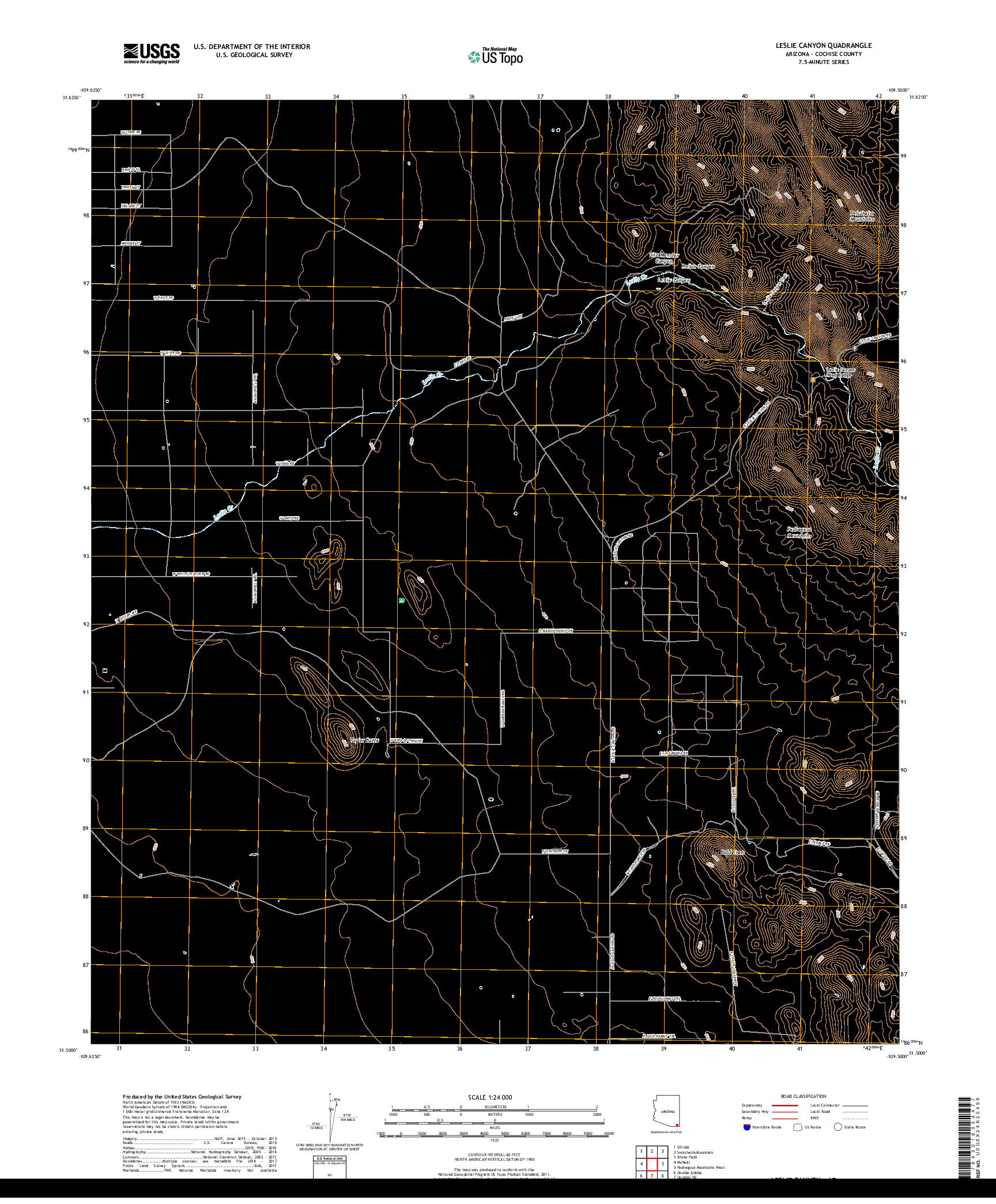 USGS US TOPO 7.5-MINUTE MAP FOR LESLIE CANYON, AZ 2018