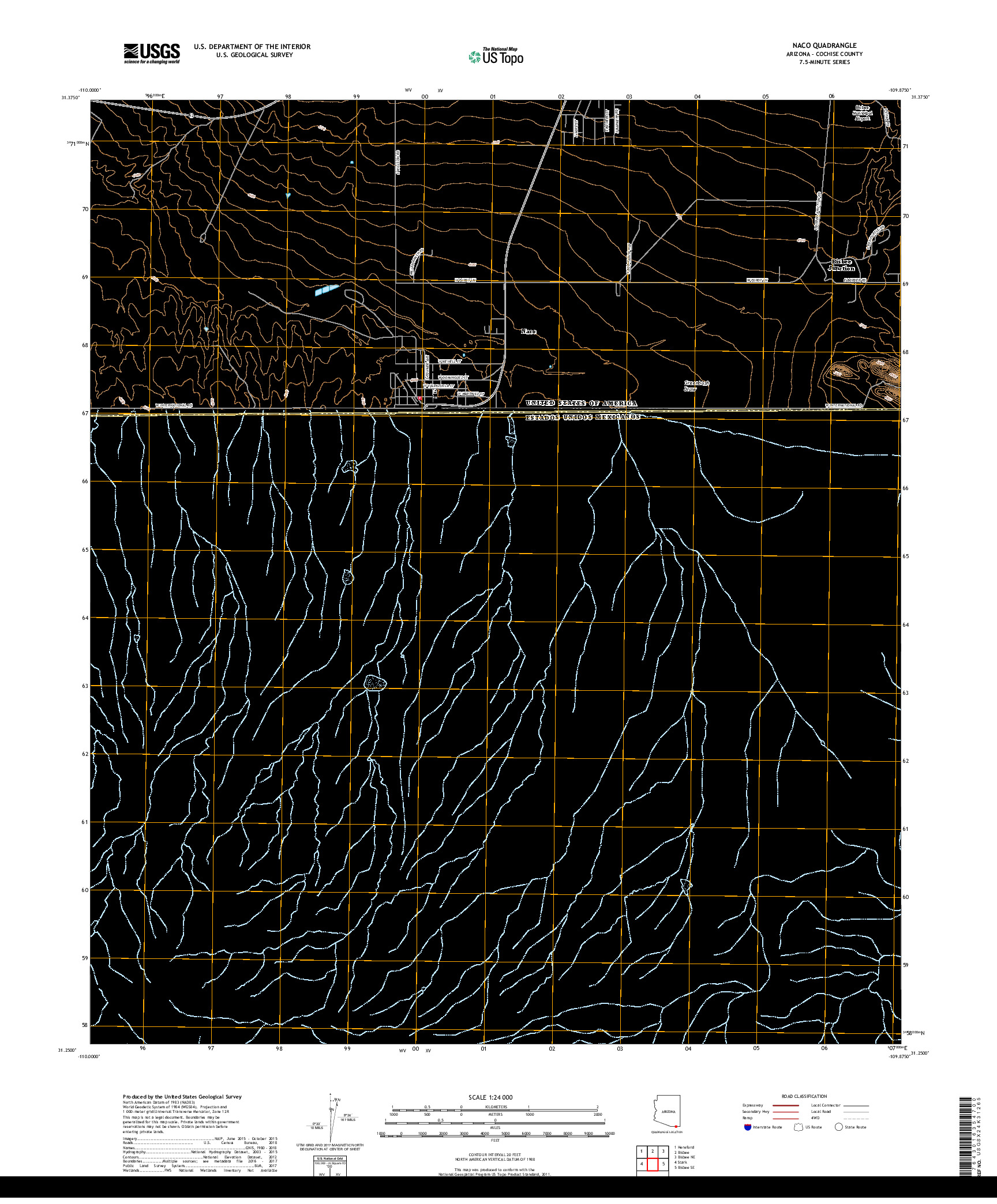 USGS US TOPO 7.5-MINUTE MAP FOR NACO, AZ,SON 2018