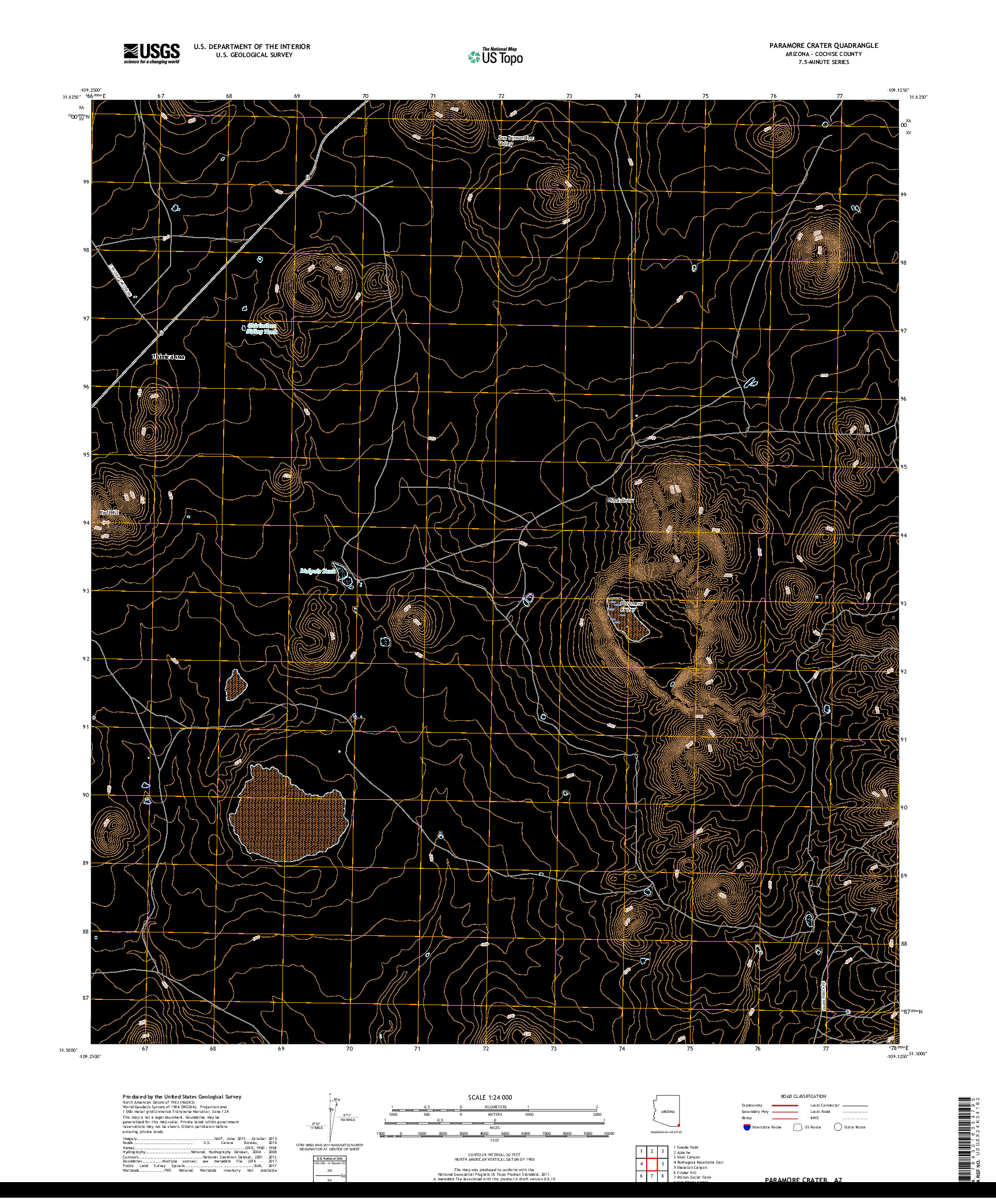 USGS US TOPO 7.5-MINUTE MAP FOR PARAMORE CRATER, AZ 2018