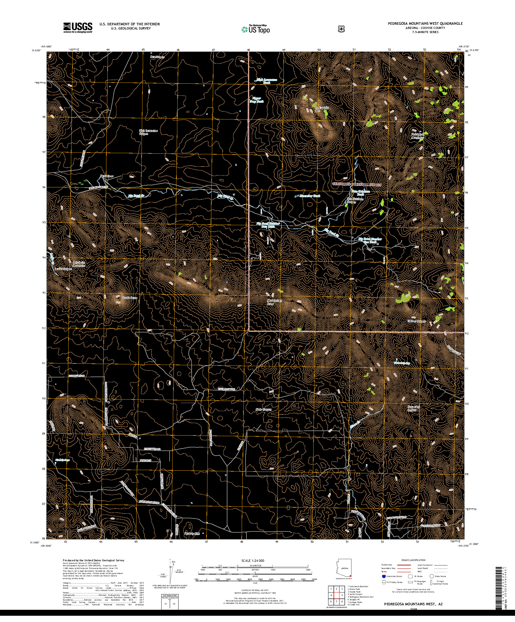 USGS US TOPO 7.5-MINUTE MAP FOR PEDREGOSA MOUNTAINS WEST, AZ 2018