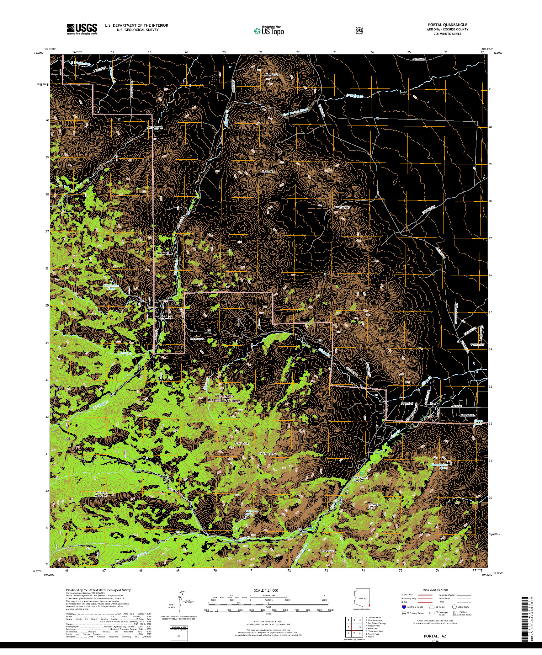 USGS US TOPO 7.5-MINUTE MAP FOR PORTAL, AZ 2018