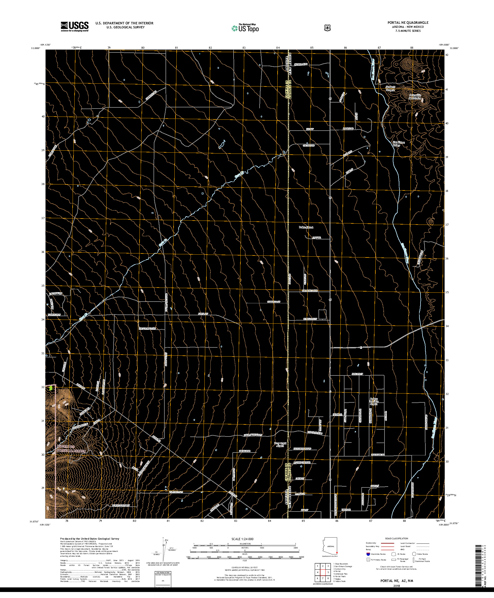 USGS US TOPO 7.5-MINUTE MAP FOR PORTAL NE, AZ,NM 2018