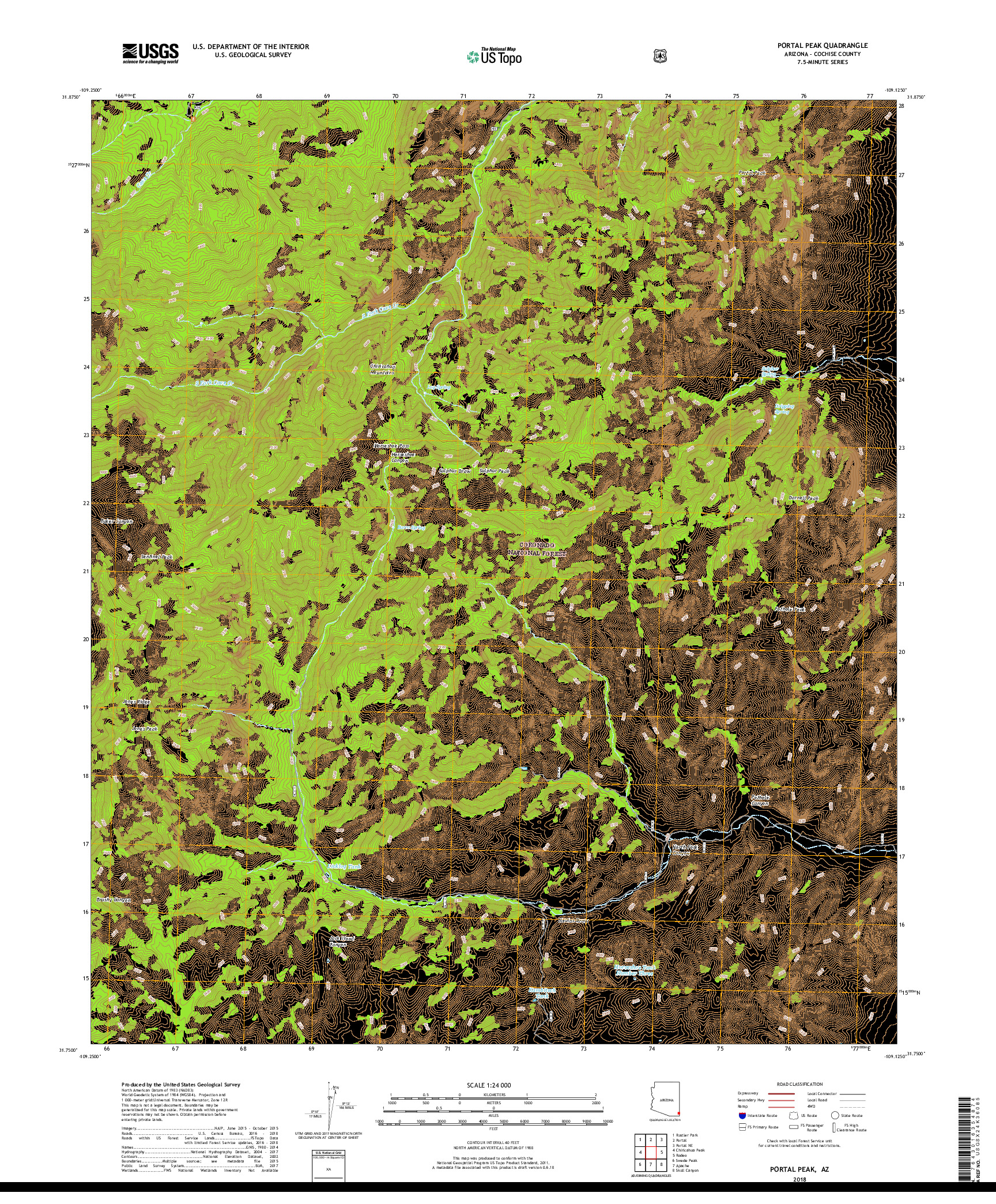 USGS US TOPO 7.5-MINUTE MAP FOR PORTAL PEAK, AZ 2018