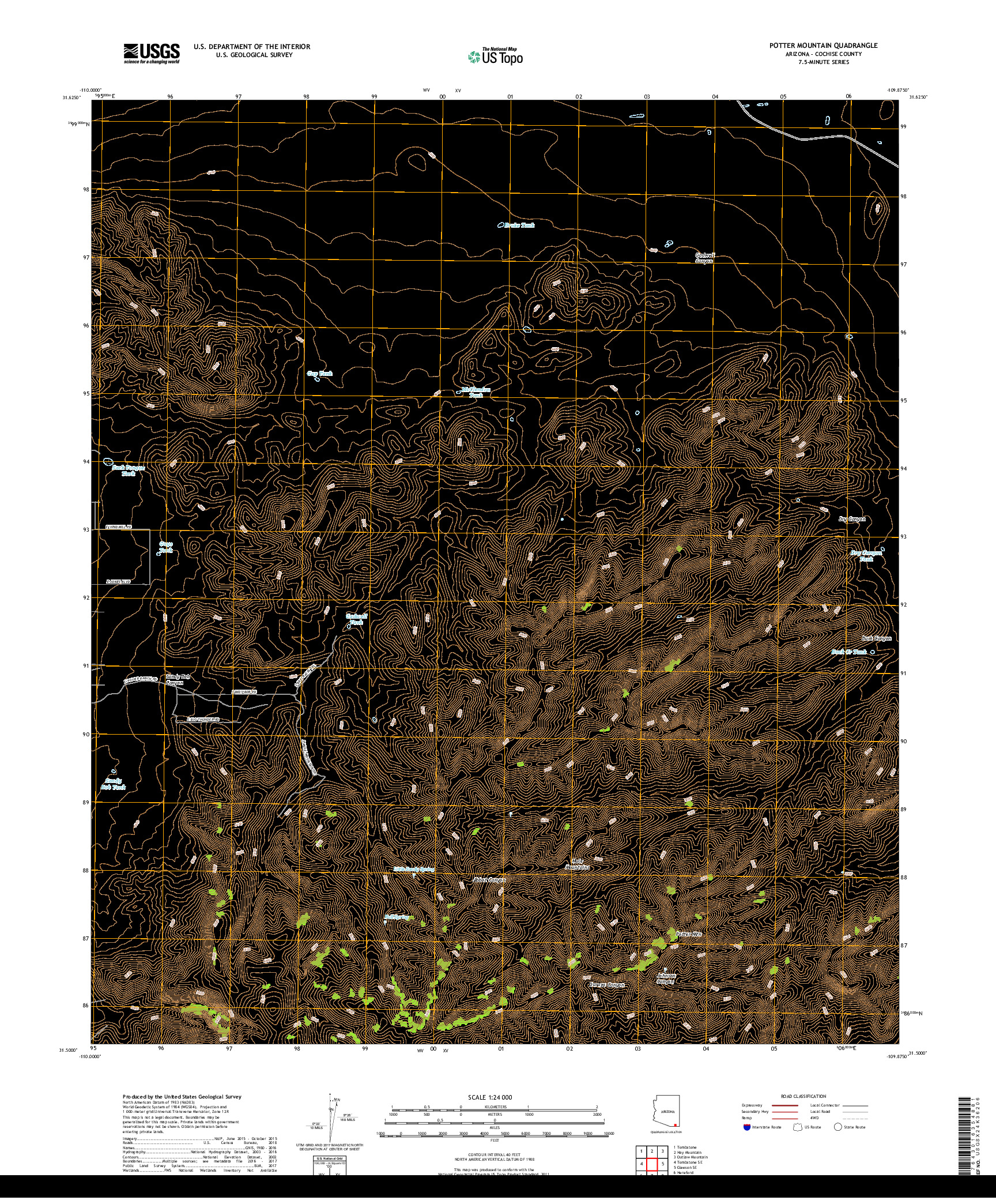 USGS US TOPO 7.5-MINUTE MAP FOR POTTER MOUNTAIN, AZ 2018