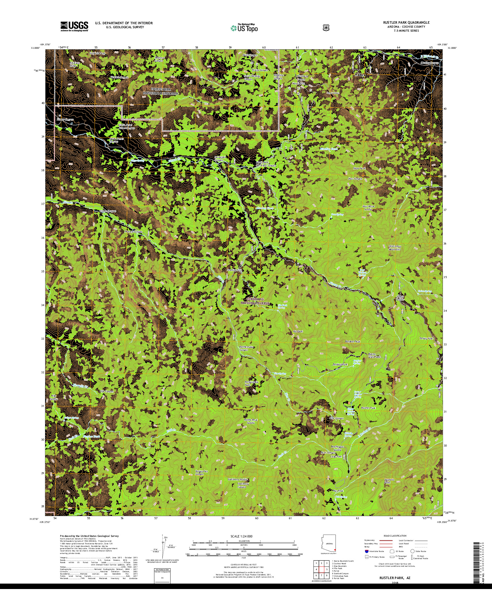 USGS US TOPO 7.5-MINUTE MAP FOR RUSTLER PARK, AZ 2018