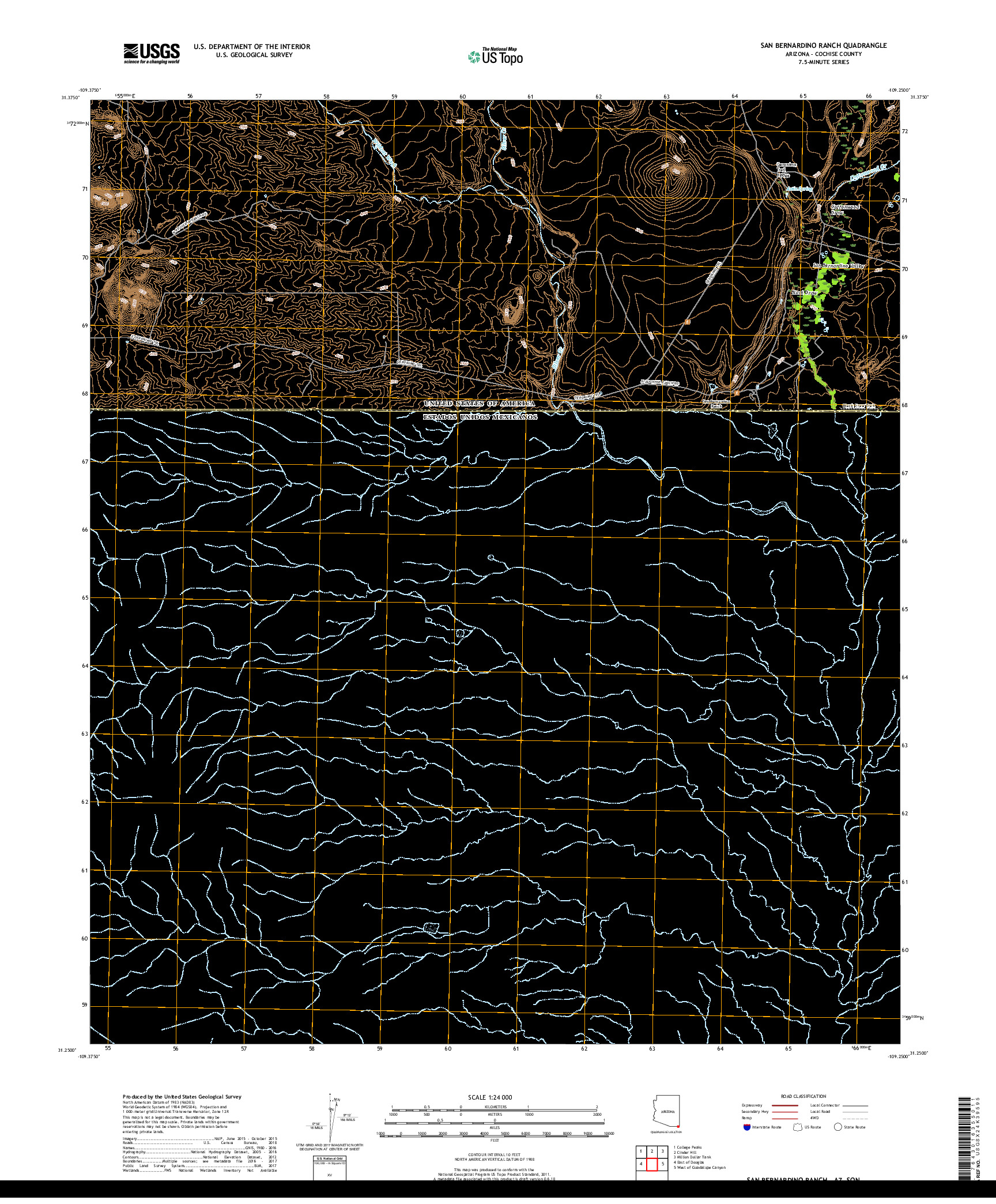 USGS US TOPO 7.5-MINUTE MAP FOR SAN BERNARDINO RANCH, AZ,SON 2018