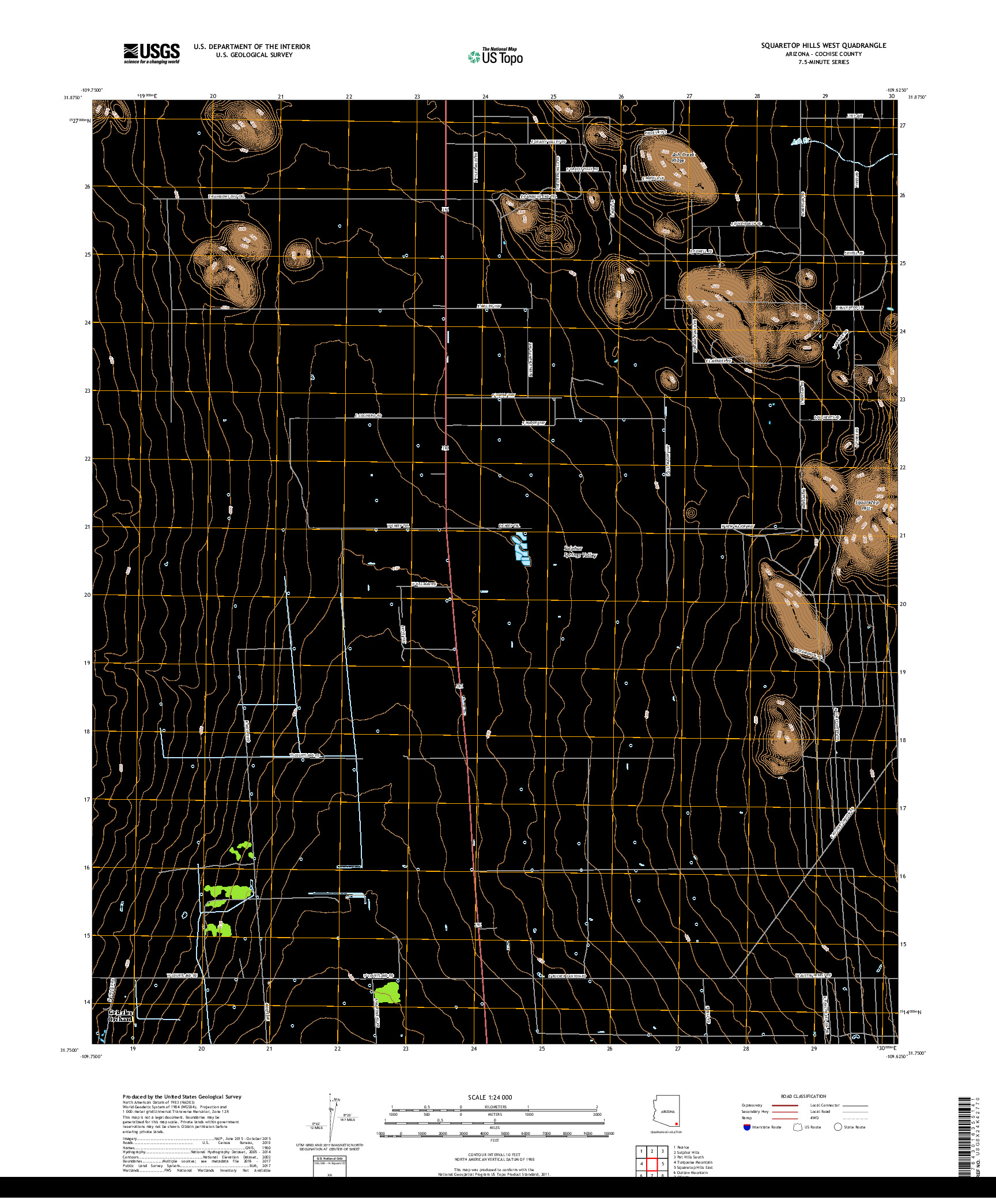 USGS US TOPO 7.5-MINUTE MAP FOR SQUARETOP HILLS WEST, AZ 2018