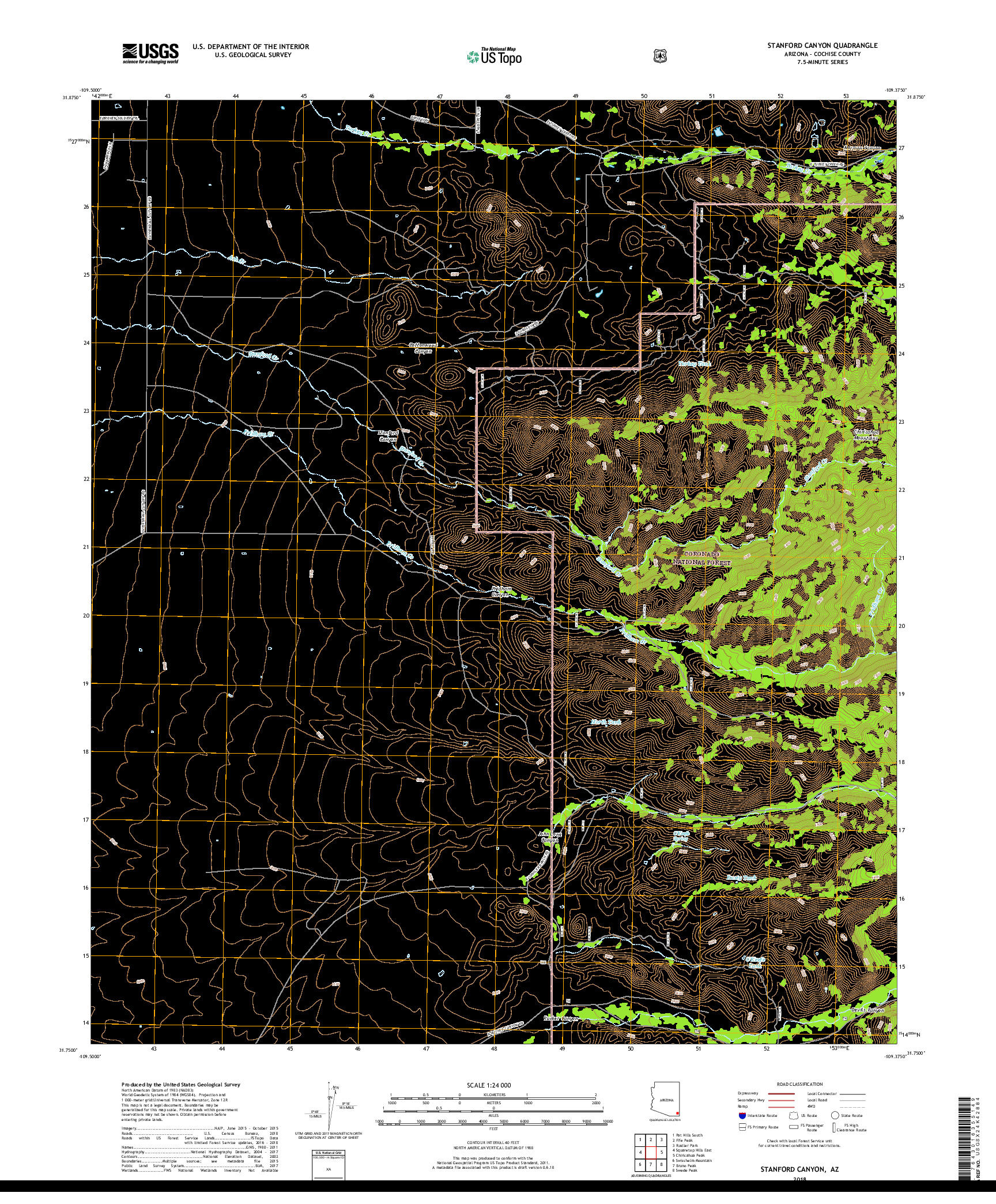 USGS US TOPO 7.5-MINUTE MAP FOR STANFORD CANYON, AZ 2018