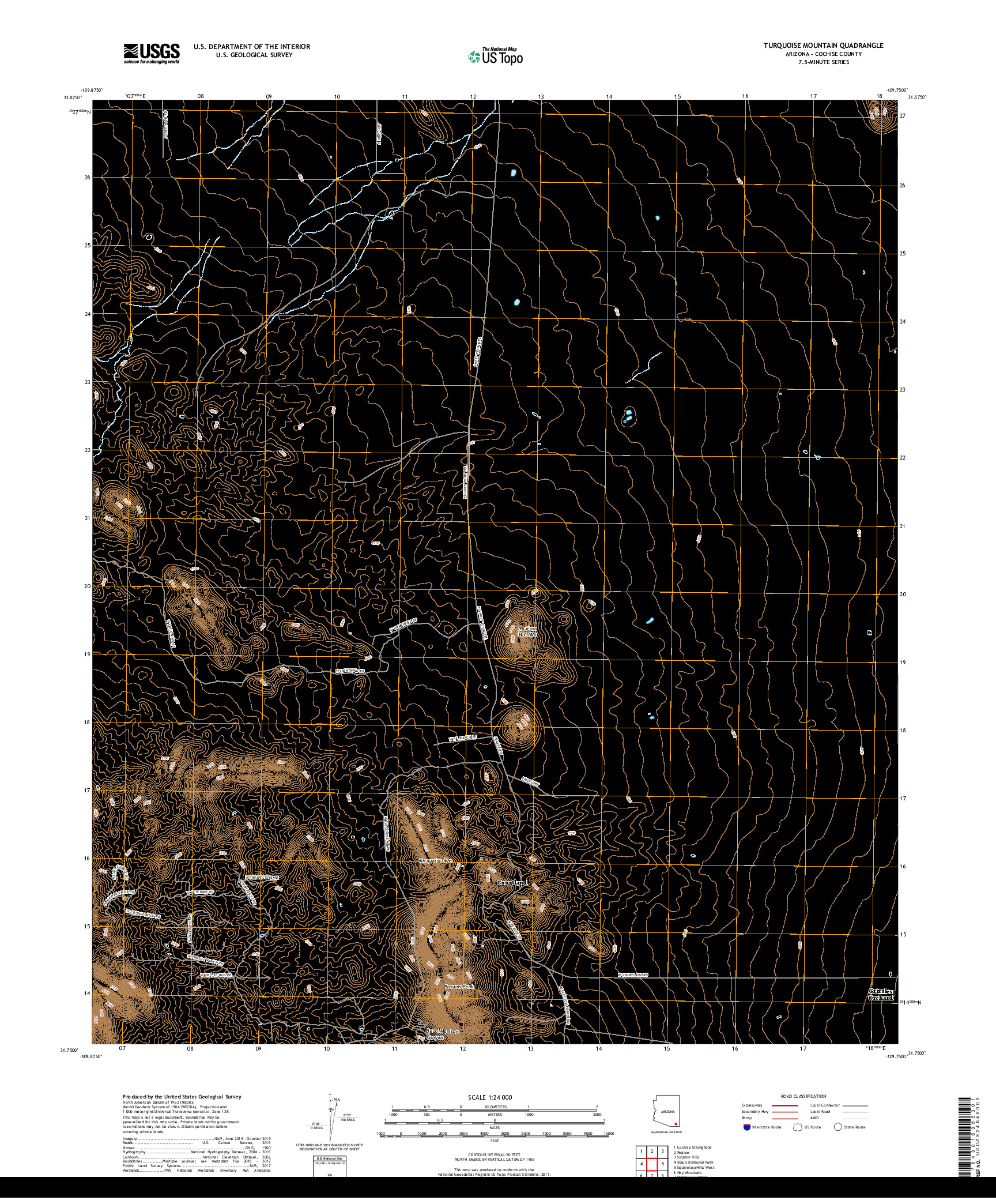 USGS US TOPO 7.5-MINUTE MAP FOR TURQUOISE MOUNTAIN, AZ 2018