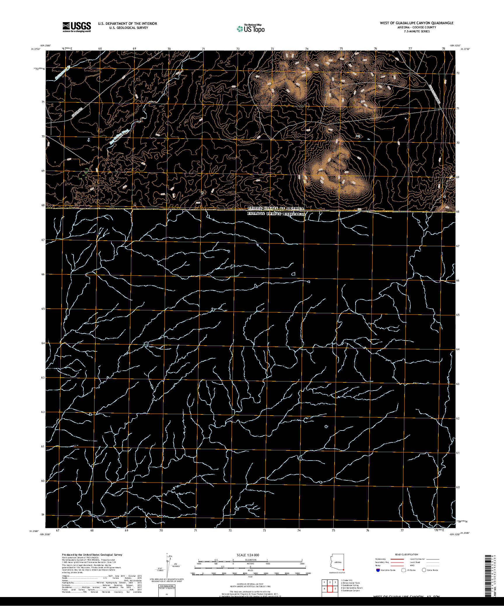 USGS US TOPO 7.5-MINUTE MAP FOR WEST OF GUADALUPE CANYON, AZ,SON 2018