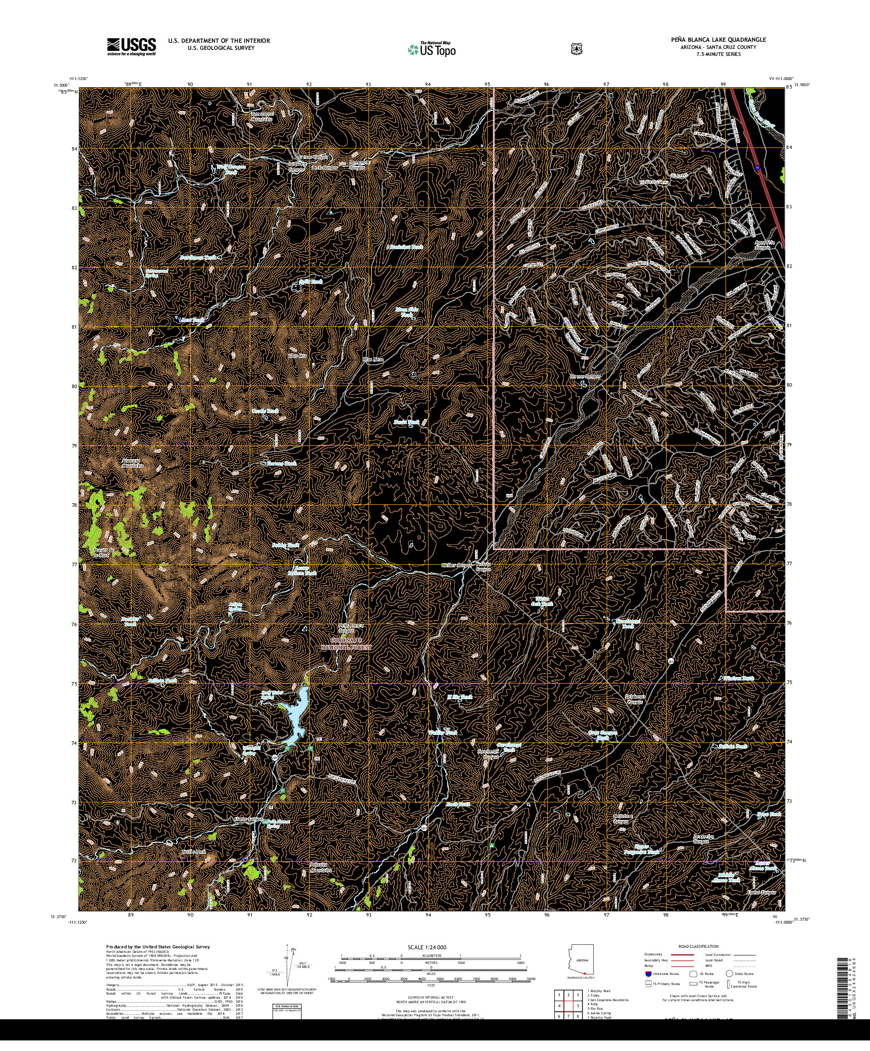 USGS US TOPO 7.5-MINUTE MAP FOR PENA BLANCA LAKE, AZ 2018