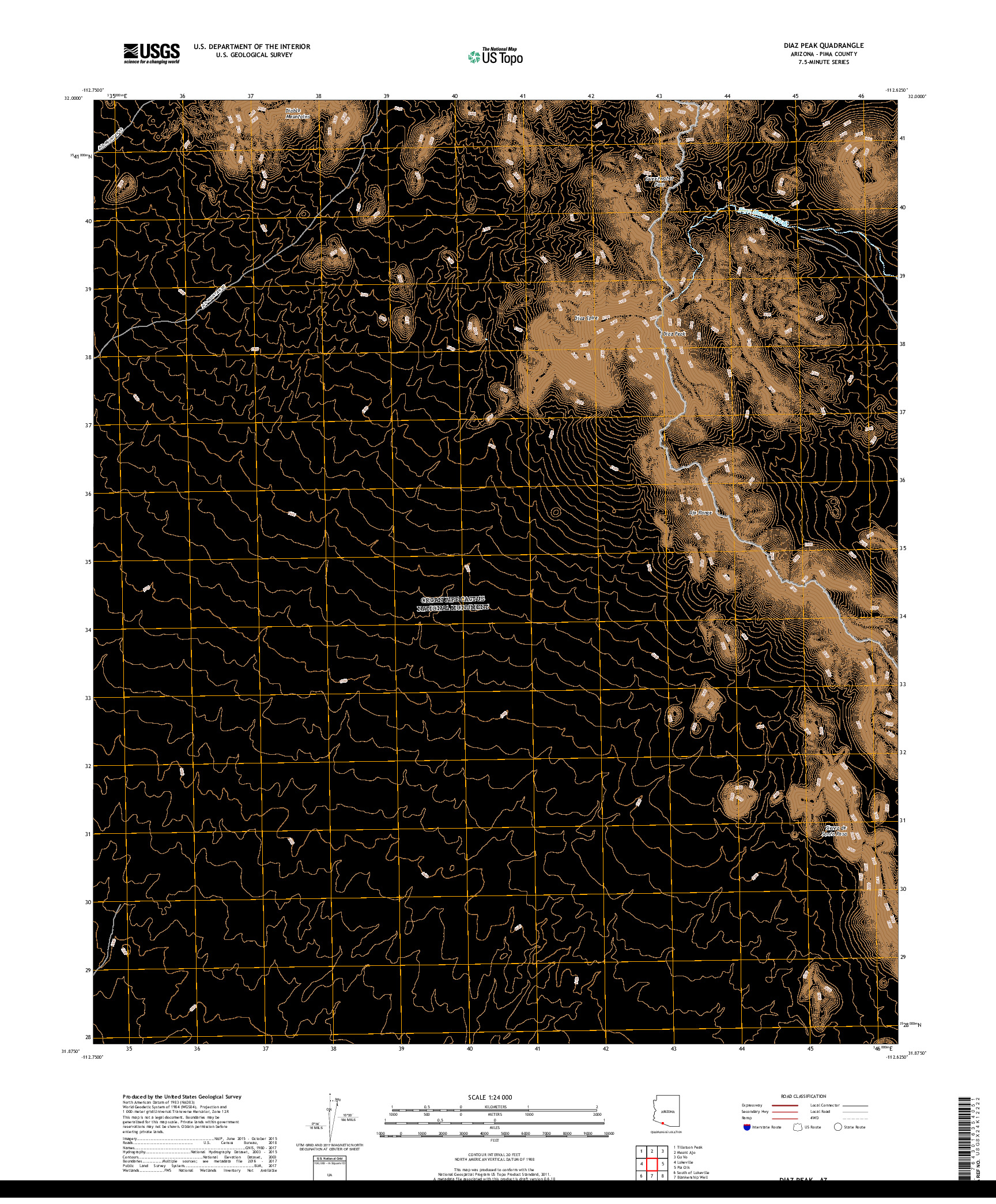 USGS US TOPO 7.5-MINUTE MAP FOR DIAZ PEAK, AZ 2018