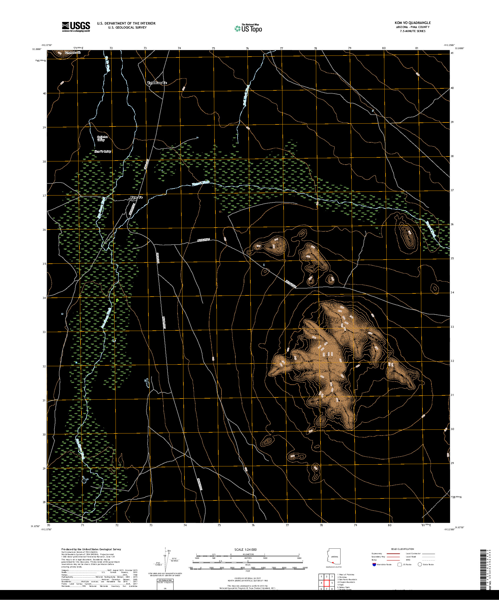 USGS US TOPO 7.5-MINUTE MAP FOR KOM VO, AZ 2018