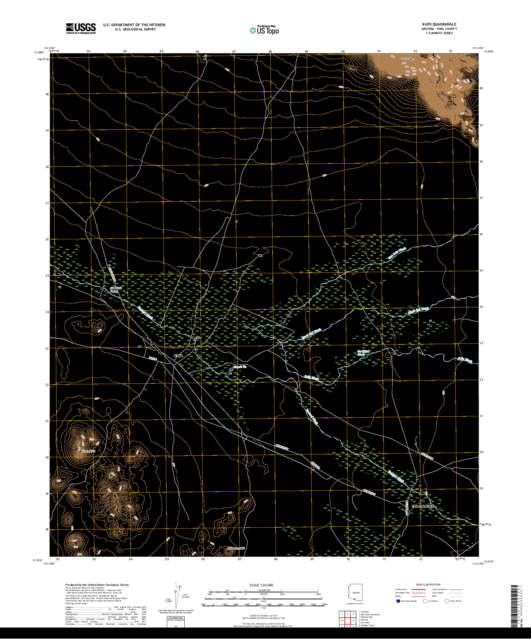 USGS US TOPO 7.5-MINUTE MAP FOR KUPK, AZ 2018