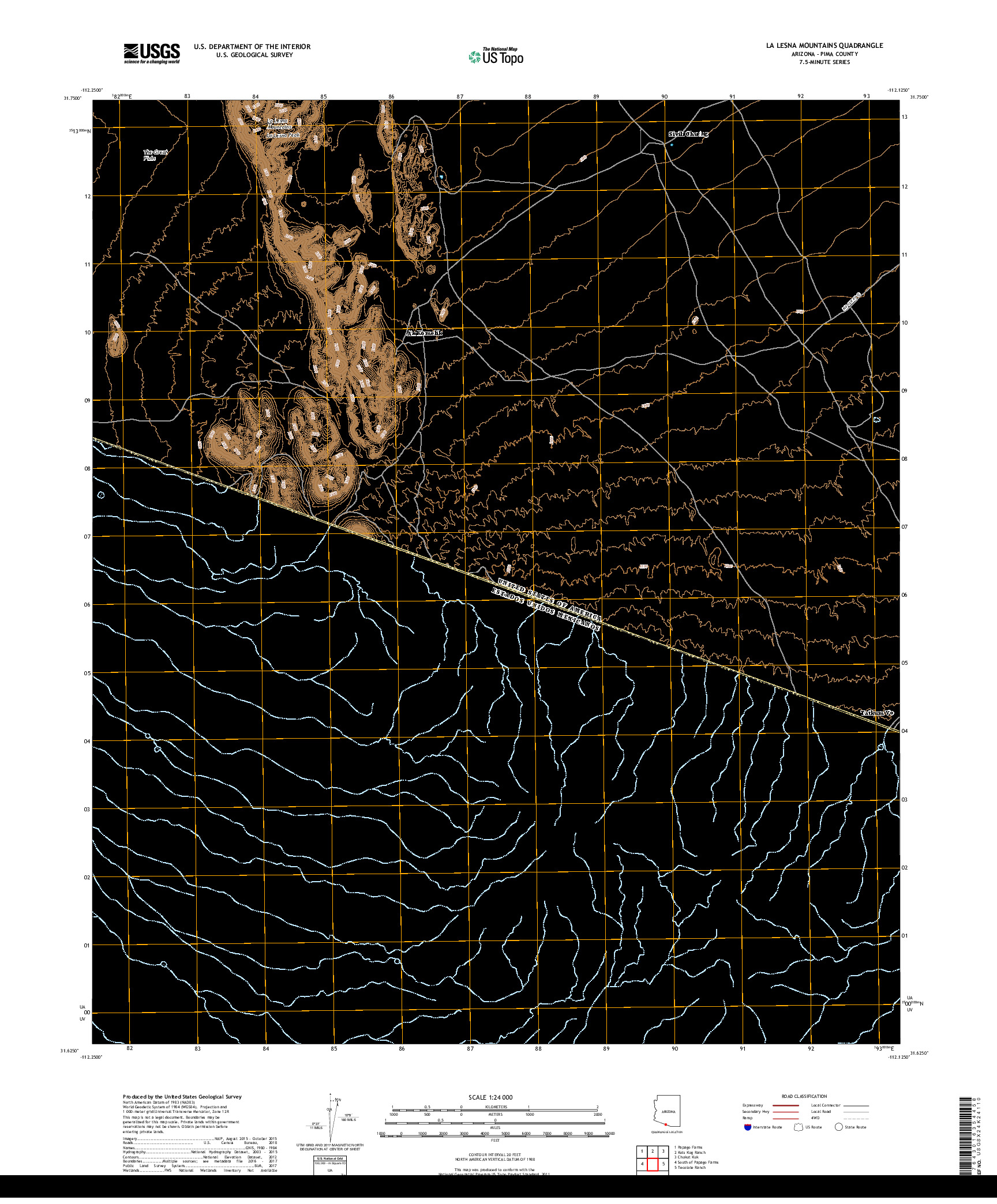 USGS US TOPO 7.5-MINUTE MAP FOR LA LESNA MOUNTAINS, AZ,SON 2018