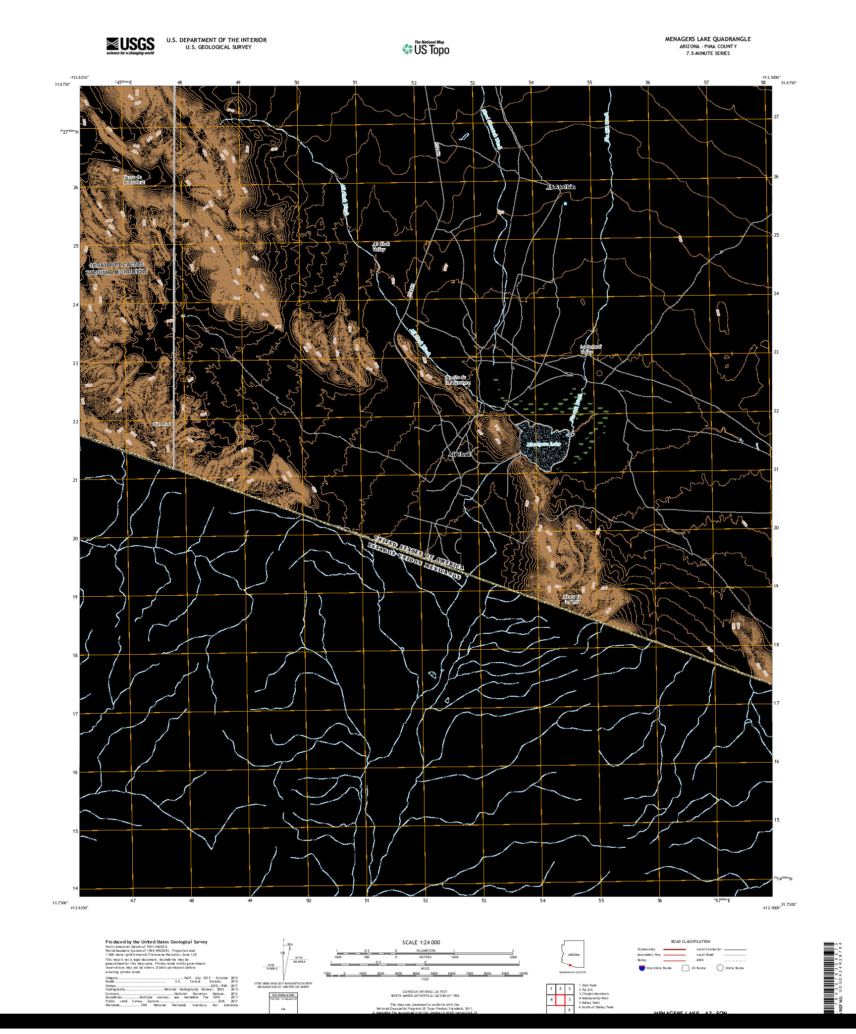 USGS US TOPO 7.5-MINUTE MAP FOR MENAGERS LAKE, AZ,SON 2018